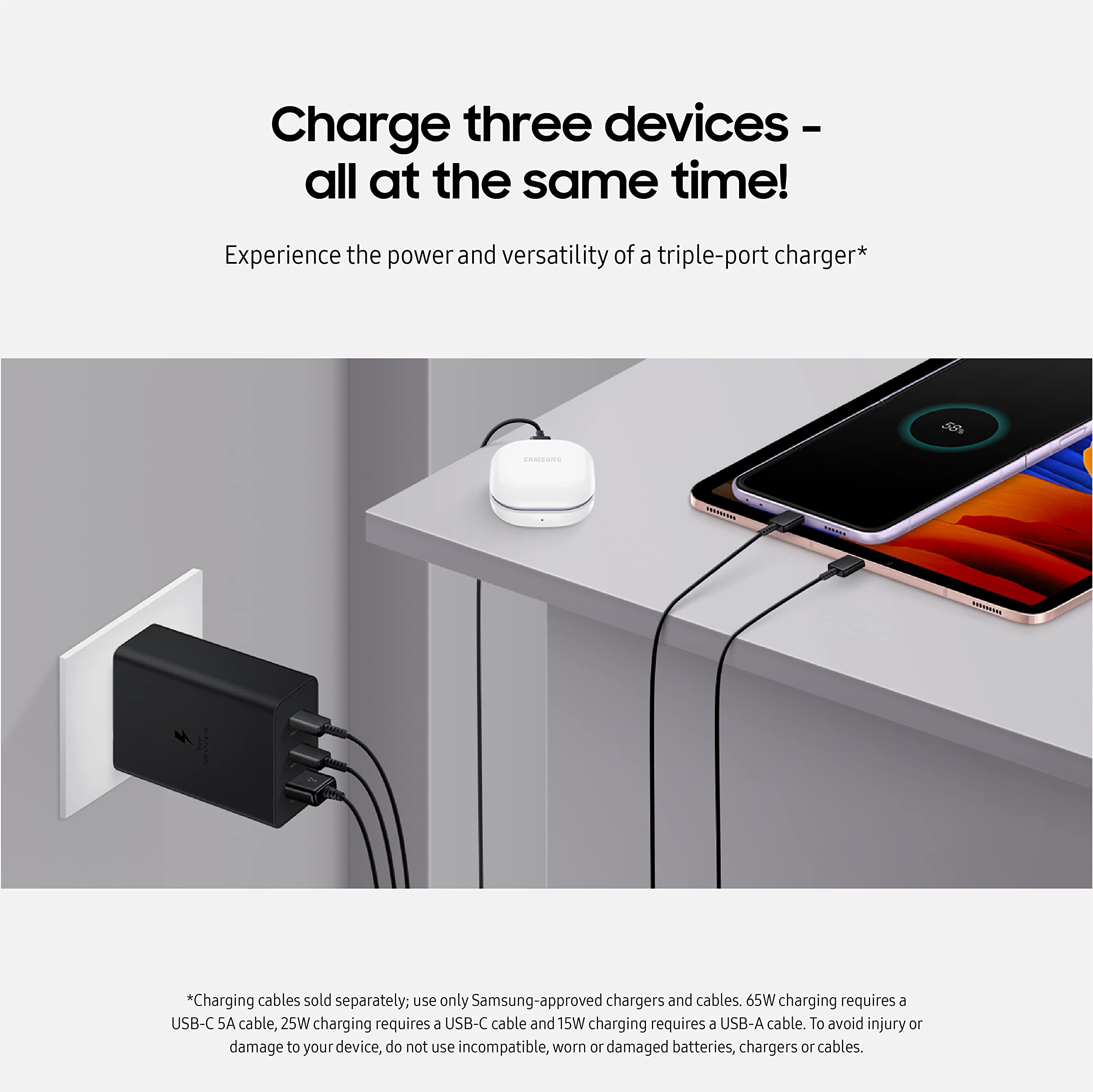 Foto 3 | Cargador Samsung de 3 Puertos Carga Superrápida 65 W USB-C/USB-A - Venta Internacional