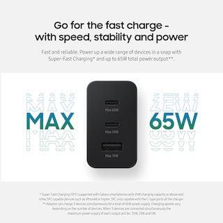Foto 4 | Cargador Samsung de 3 Puertos Carga Superrápida 65 W USB-C/USB-A - Venta Internacional