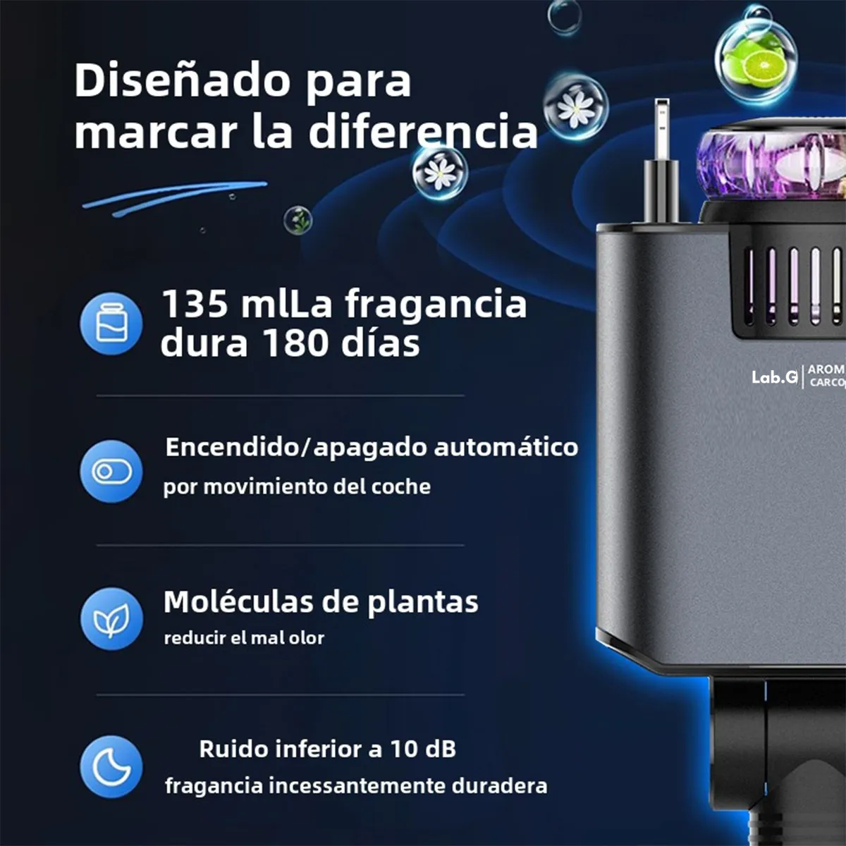 Foto 3 pulgar | Cargador Para Auto  100w Rápida Carga Con Aromaterapia