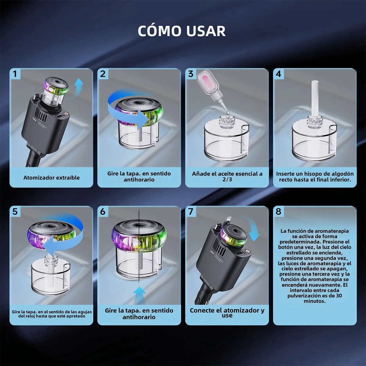 Foto 4 pulgar | Cargador Para Auto  100w Rápida Carga Con Aromaterapia