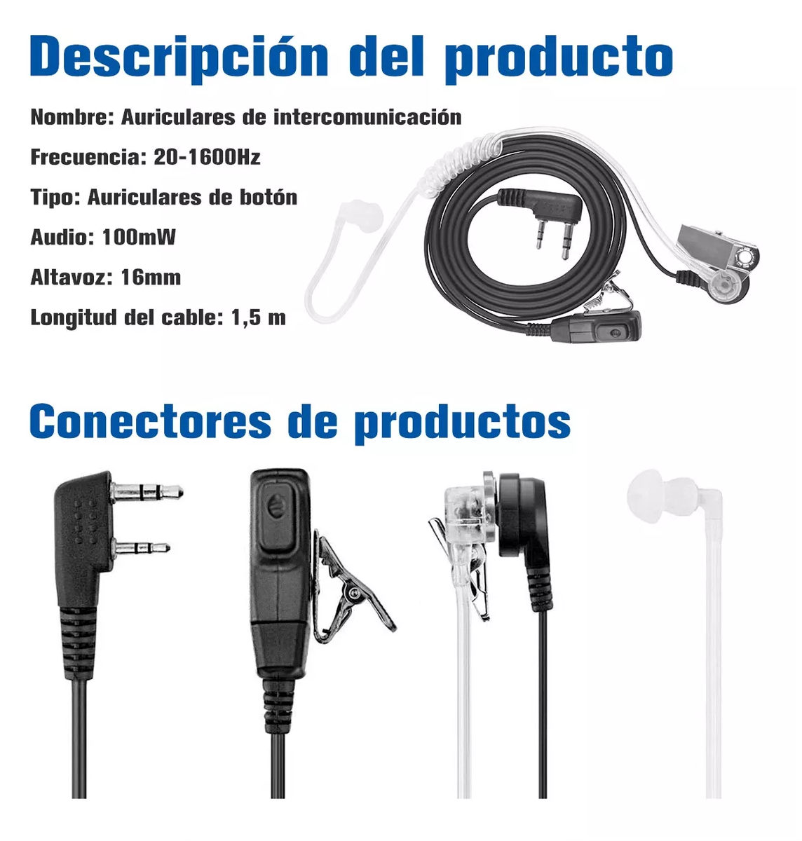 Foto 5 pulgar | Audífonos  Manos Libres para Baofeng Kenwood Linton Blancos 2 Piezas