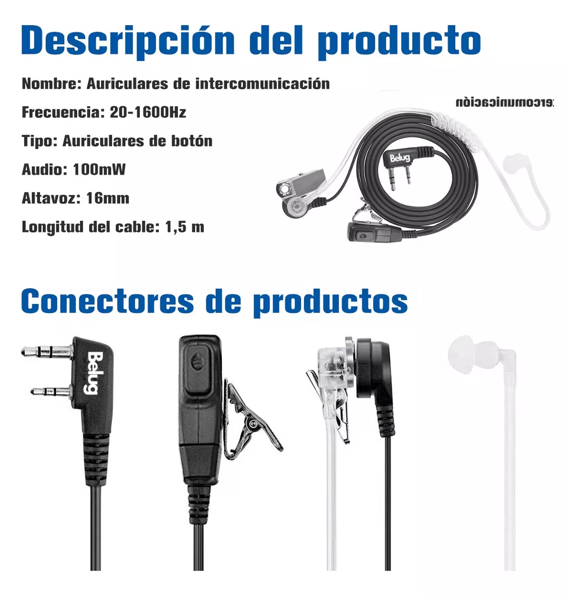 Foto 5 pulgar | Audífonos Manos Libres Para Baofeng Kenwood Linton 2 Pzs, Belug  Blanco