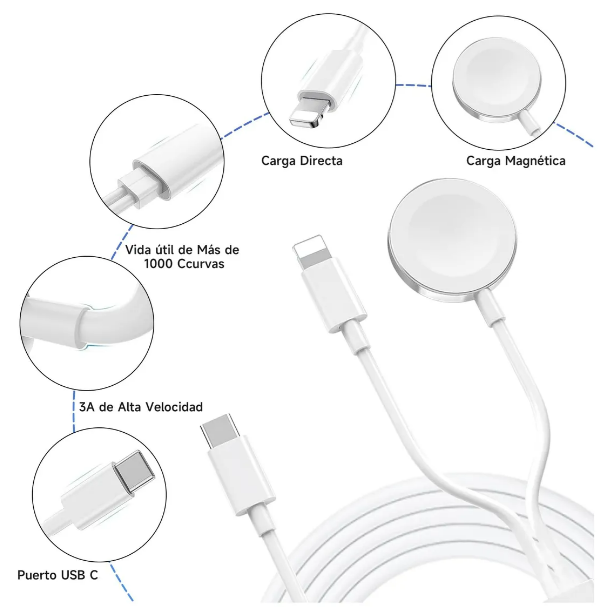 Foto 4 pulgar | Kit Cargador Xtellar Para Apple Watch Y Iphone 2m De Alta Velocidad