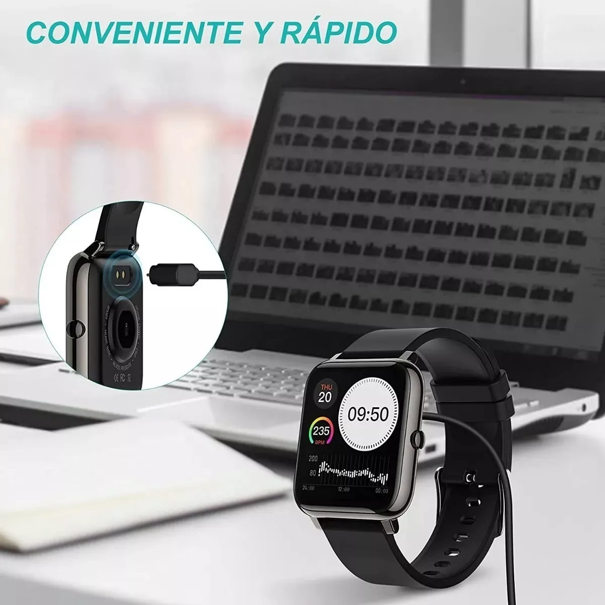 Foto 6 pulgar | Cable Cargador Dock USB para Smartwatch y Smartband P22 – Base de Carga Magnética Portátil con Cable 1 m