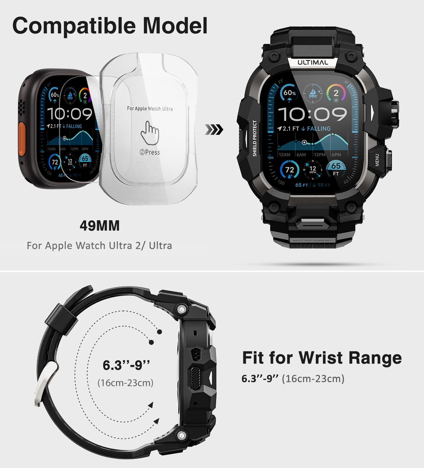 Foto 2 | Protector de Pantalla Ultimal para Apple Watch 49 mm con Correa Táctica - Venta Internacional