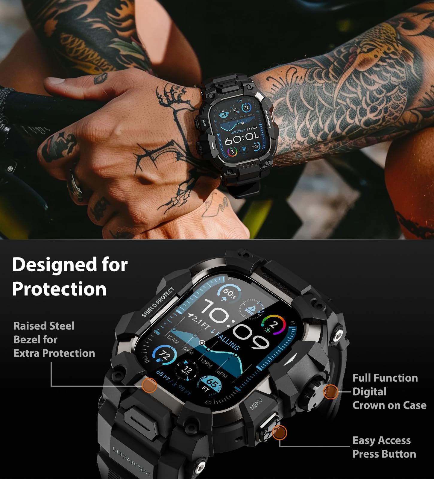 Foto 3 | Protector de Pantalla Ultimal para Apple Watch 49 mm con Correa Táctica - Venta Internacional