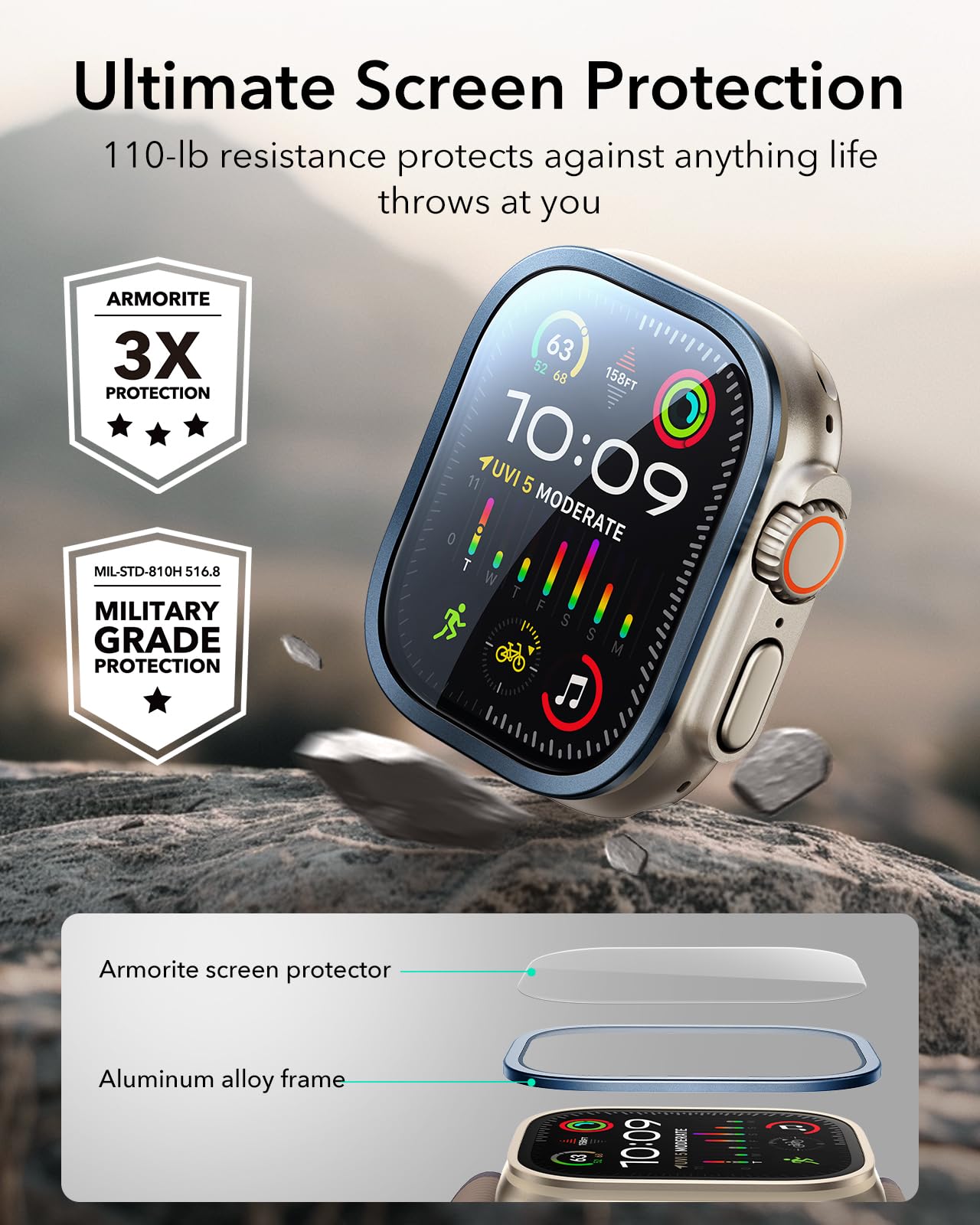 Foto 5 | Protector De Pantalla Esr Armorite Para Apple Watch Ultra 2/1 49 Mm - Venta Internacional.