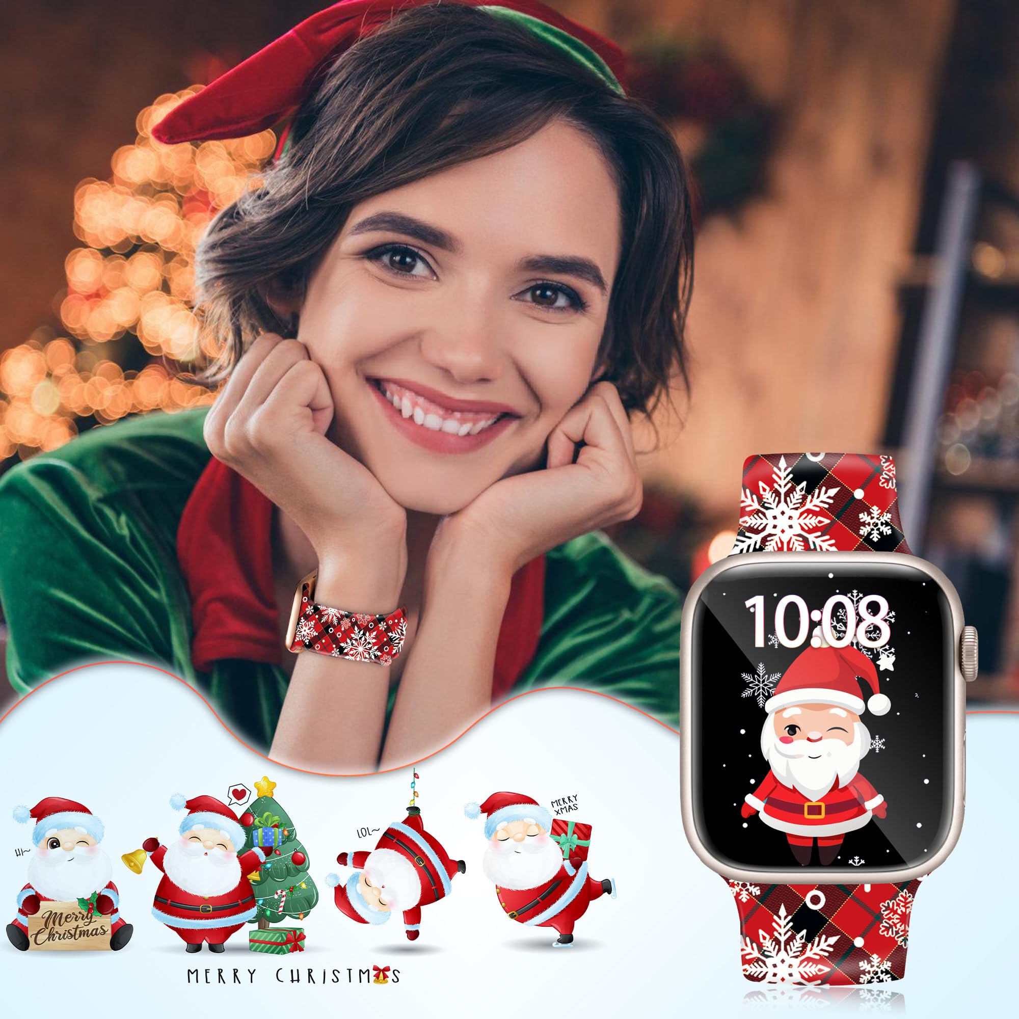 Foto 3 | Correa De Reloj Mylooverleo Christmas De Silicona Para Apple Watch, 38-49 Mm - Venta Internacional.