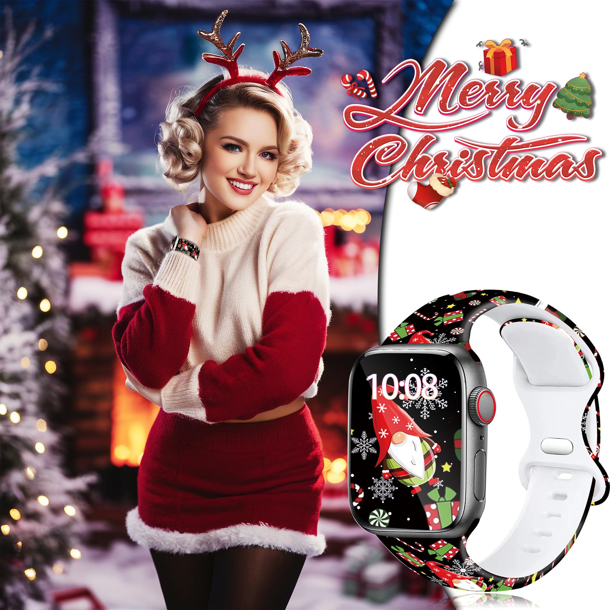 Foto 5 pulgar | Correa De Reloj Mylooverleo Christmas De Silicona Para Apple Watch, 38-49 Mm - Venta Internacional.