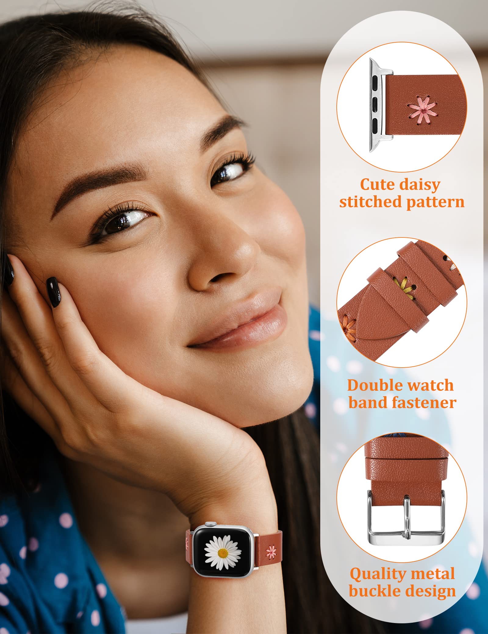 Foto 3 pulgar | Correa De Reloj Wearlizer Daisy Leather Para Mujer Apple 45/44/42/ - Venta Internacional.