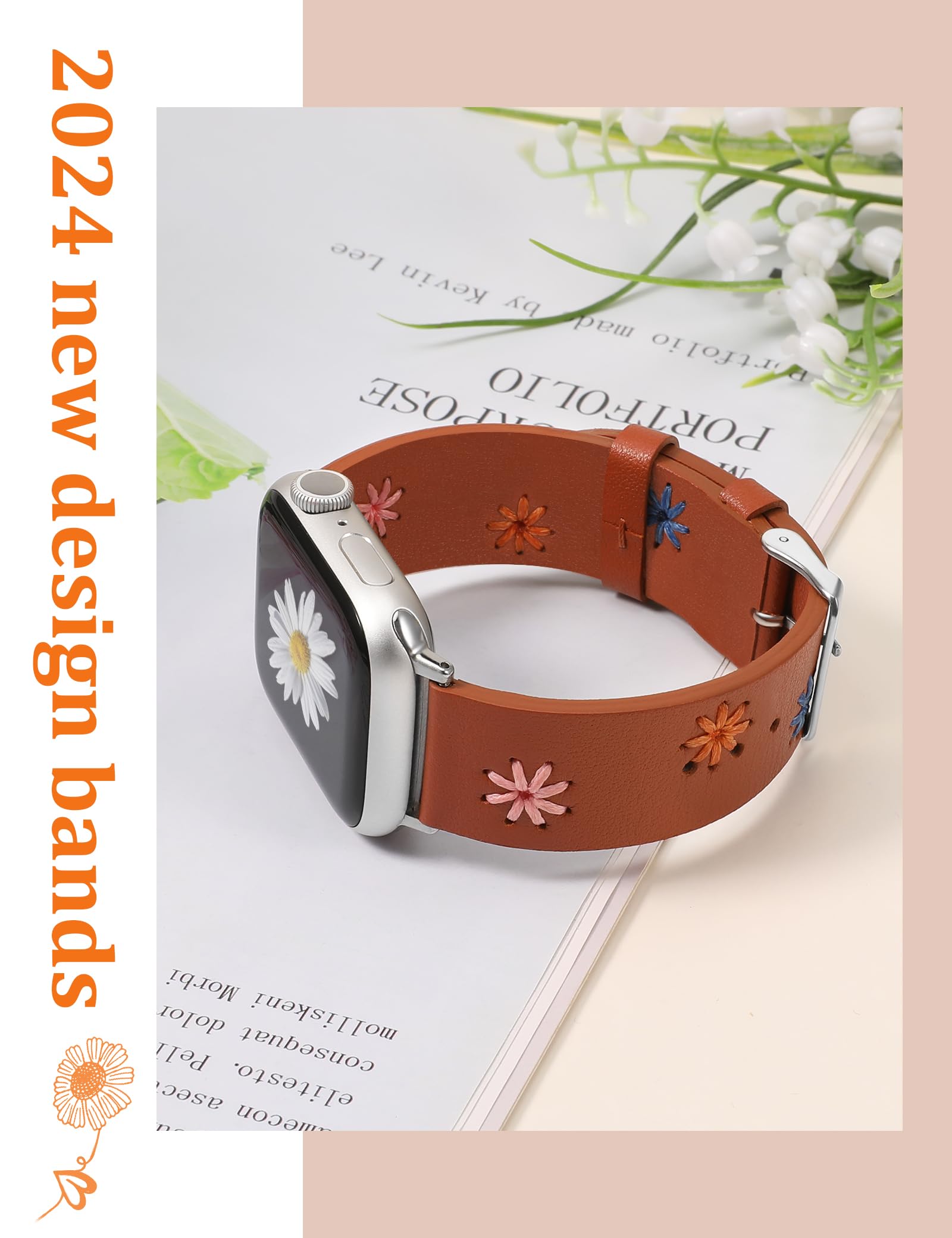 Foto 3 | Correa De Reloj Wearlizer Daisy Leather Para Mujer Apple 45/44/42/ - Venta Internacional.