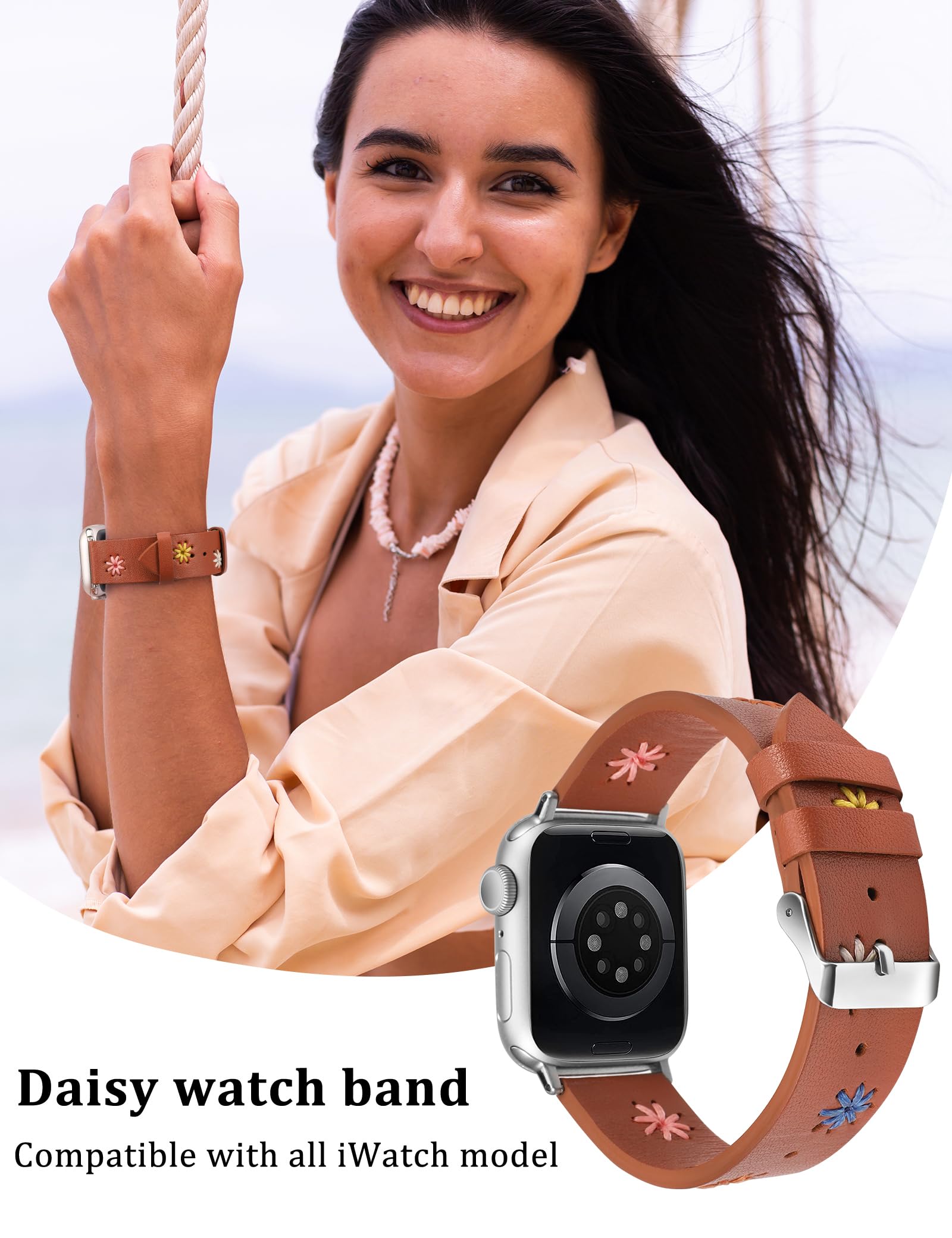 Foto 4 | Correa De Reloj Wearlizer Daisy Leather Para Mujer Apple 45/44/42/ - Venta Internacional.