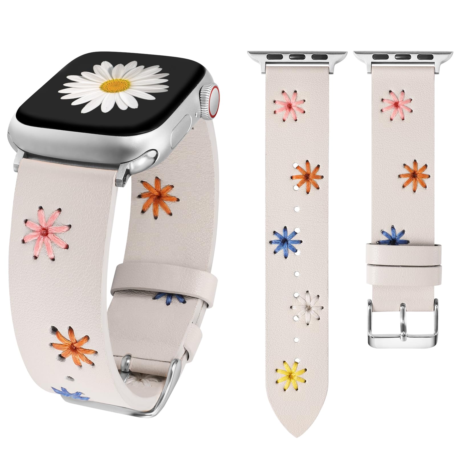 Foto 2 pulgar | Correa De Reloj Wearlizer Daisy De Piel Suave Para Mujer Apple - Venta Internacional.