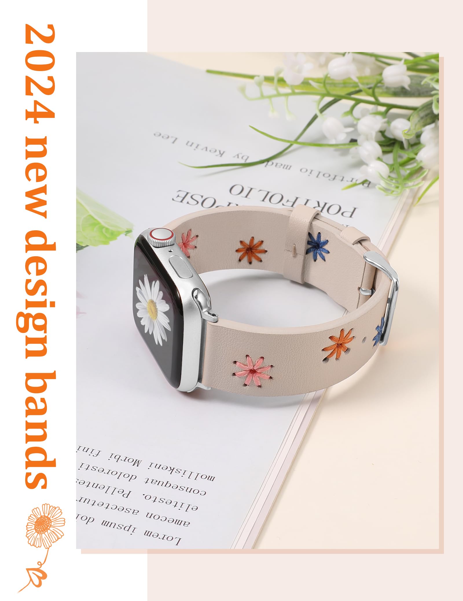 Foto 4 pulgar | Correa De Reloj Wearlizer Daisy De Piel Suave Para Mujer Apple - Venta Internacional.