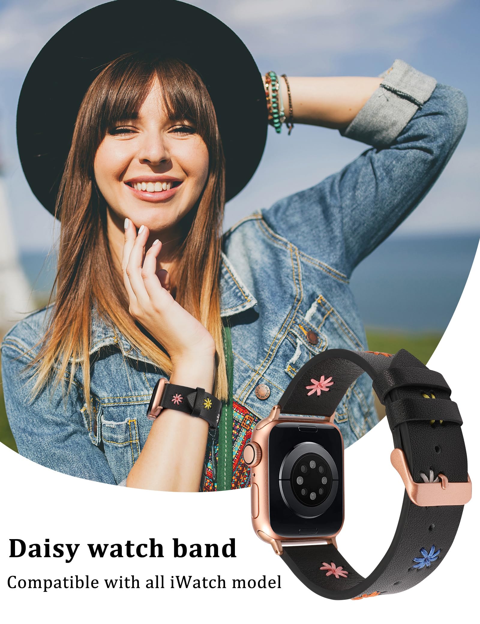 Foto 5 pulgar | Correa De Reloj Wearlizer Daisy Leather Para Mujer Apple 45/44/42/ - Venta Internacional.