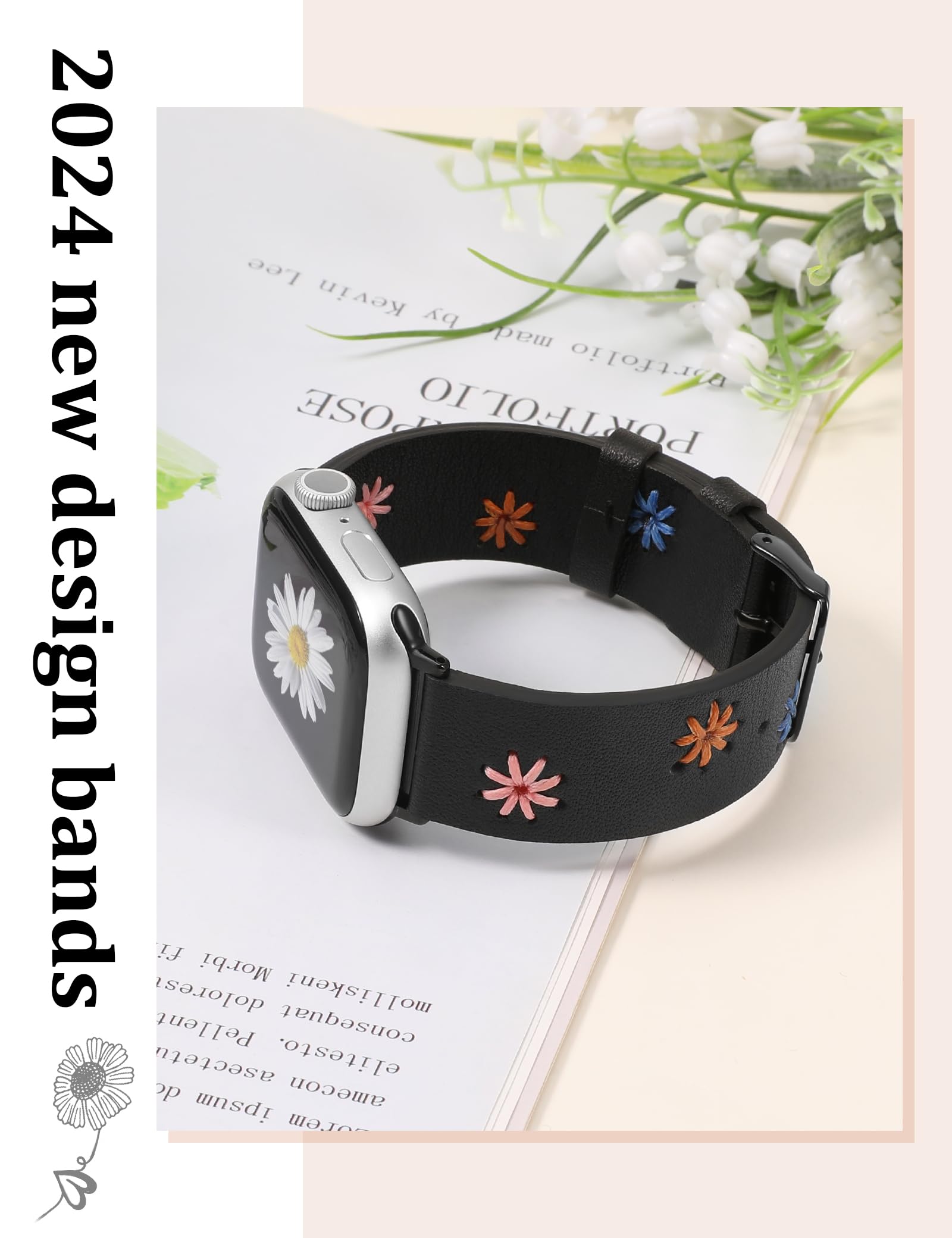 Foto 4 pulgar | Correa De Reloj Wearlizer Daisy Leather Para Mujer Apple De 41 A 49 Mm - Venta Internacional.