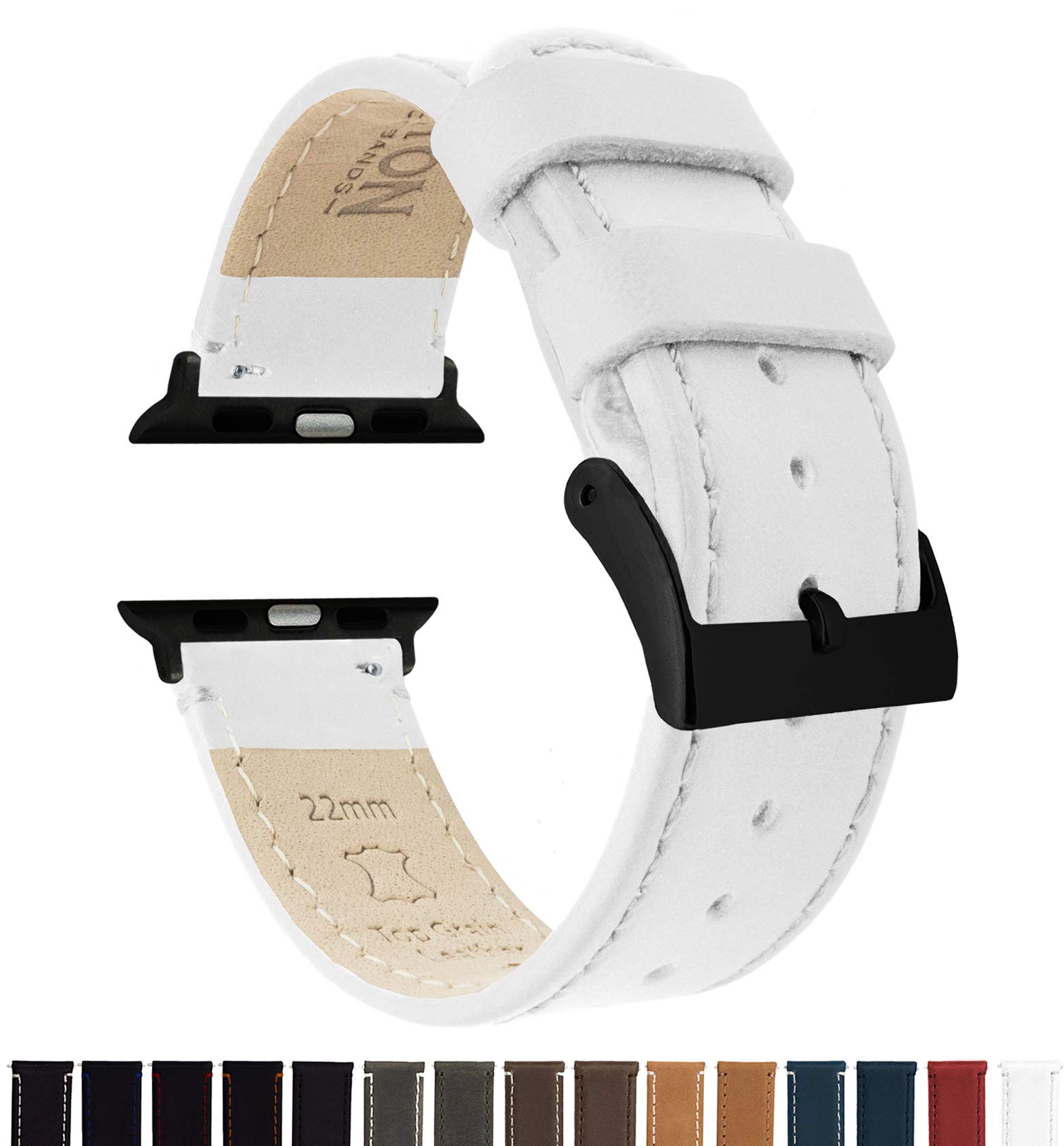 Foto 3 pulgar | Correa De Reloj Barton De Piel Blanca Con Herrajes Negros Para Apple Watch - Venta Internacional.