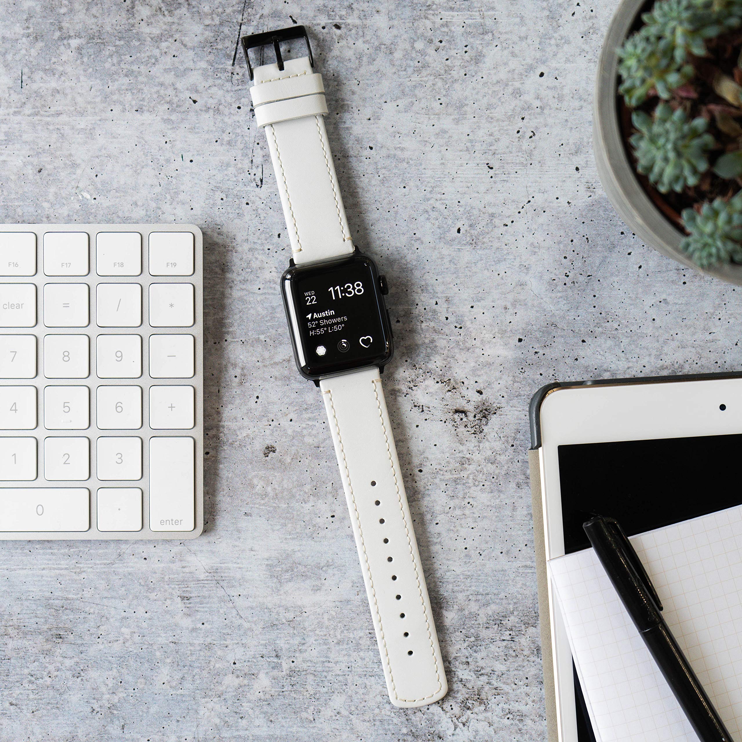Foto 6 pulgar | Correa De Reloj Barton De Piel Blanca Con Herrajes Negros Para Apple Watch - Venta Internacional.