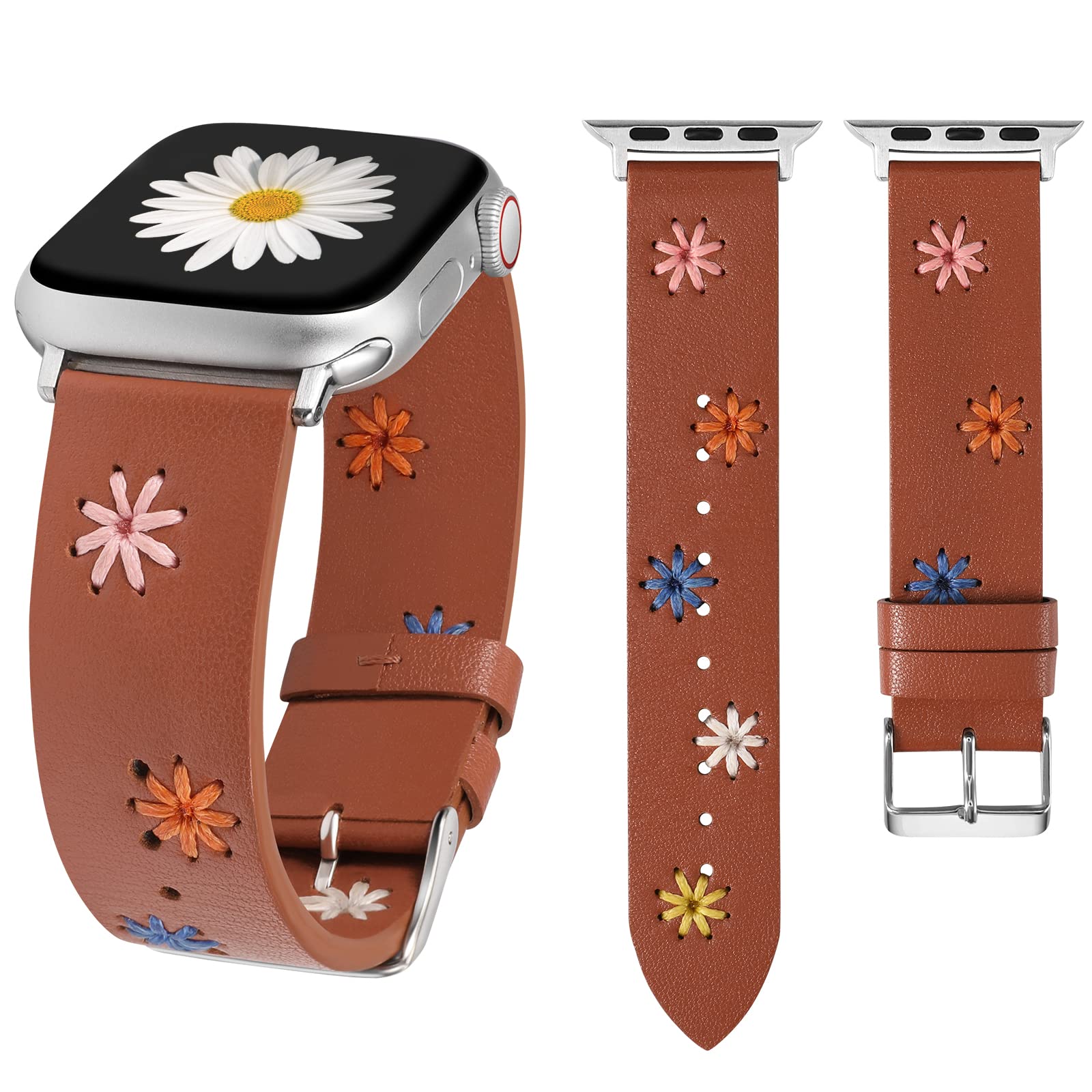 Correa De Reloj Wearlizer De Piel Floral Para Mujer Apple 41/40/38 - Venta Internacional. $679