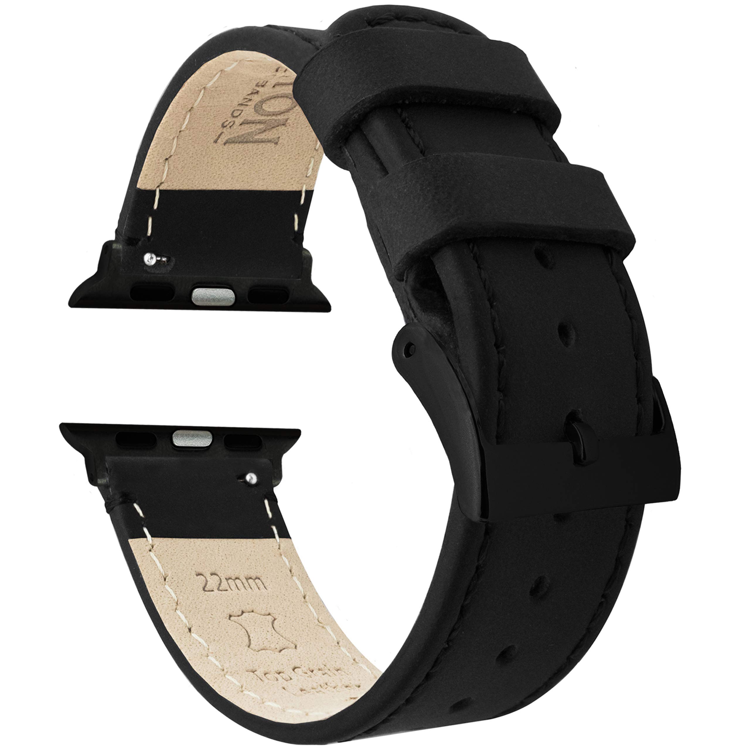 Foto 2 pulgar | Correa De Reloj Barton De Piel Negra De Grano Superior Para Apple Watch, 38-41 M - Venta Internacional.