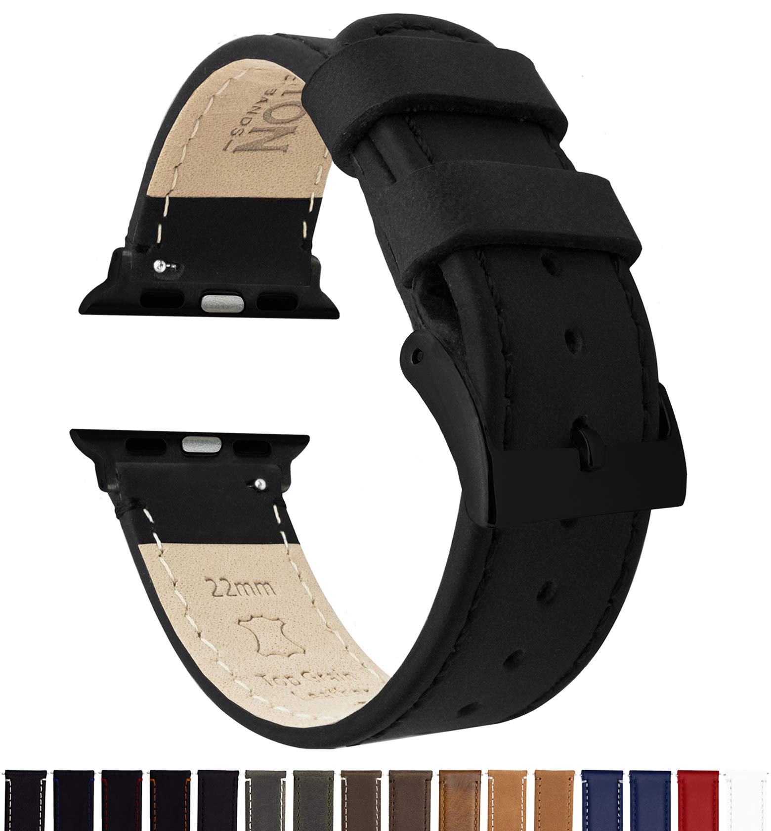 Foto 3 pulgar | Correa De Reloj Barton De Piel Negra De Grano Superior Para Apple Watch, 38-41 M - Venta Internacional.