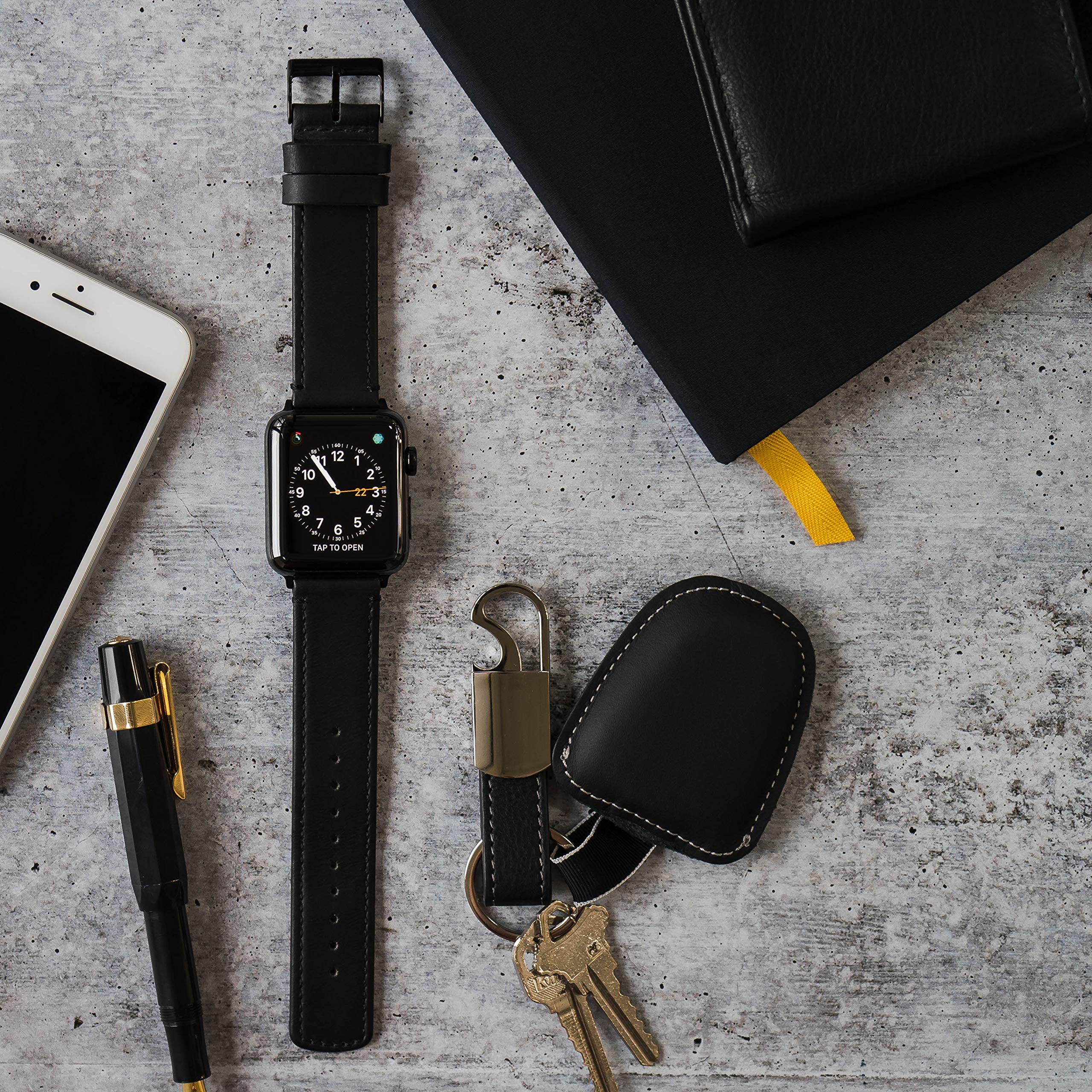Foto 6 pulgar | Correa De Reloj Barton De Piel Negra De Grano Superior Para Apple Watch, 38-41 M - Venta Internacional.
