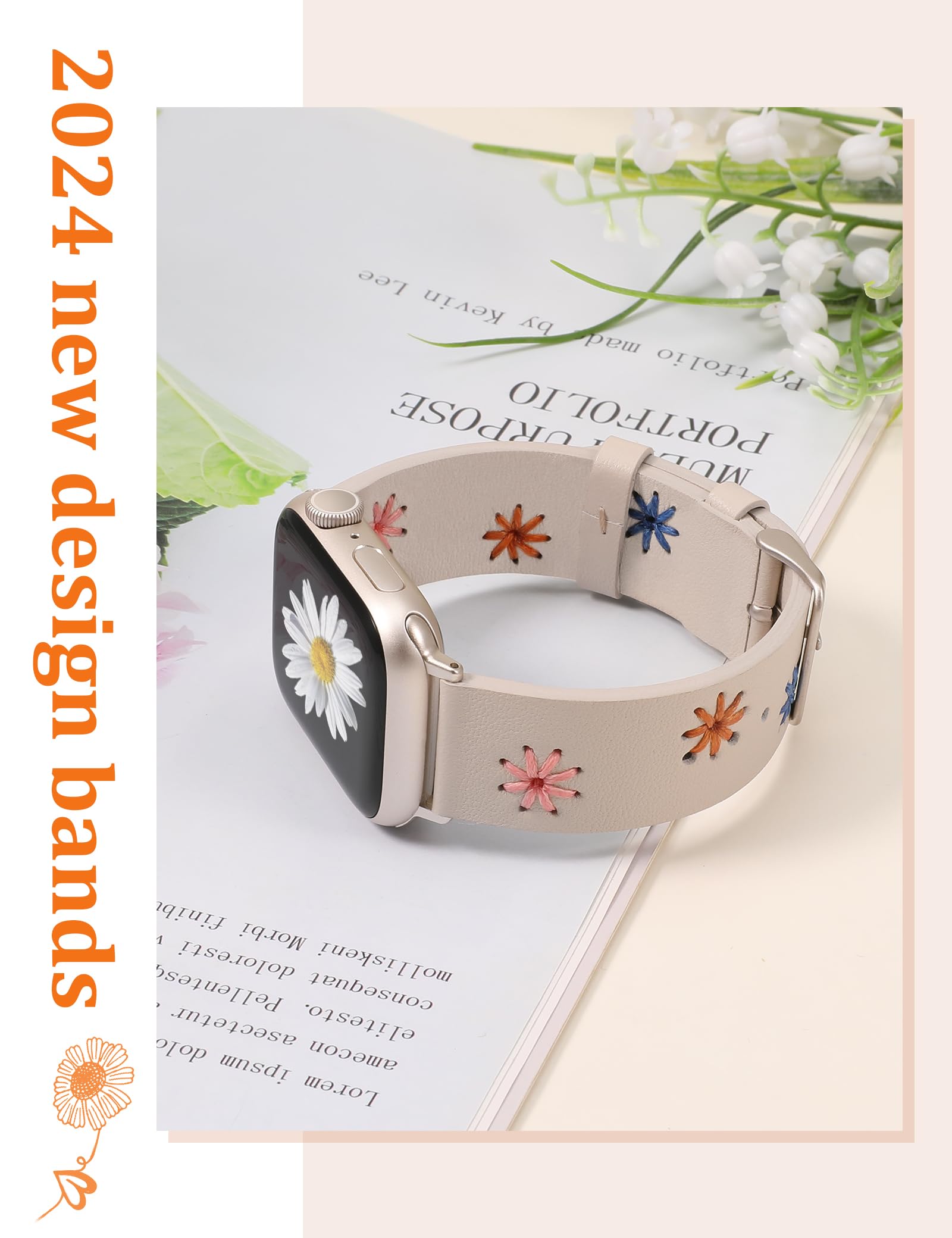 Foto 4 pulgar | Correa De Reloj Wearlizer De Piel Floral Para Mujer Apple - Venta Internacional.