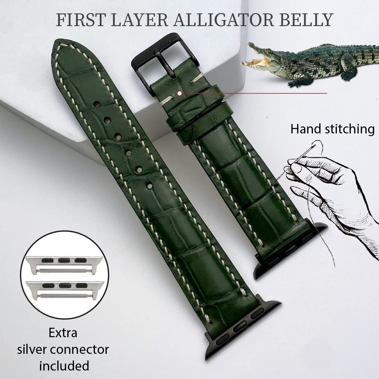 Foto 3 pulgar | Correa De Reloj Vinacreations Green Alligator Para Apple Watch 41 - Venta Internacional.