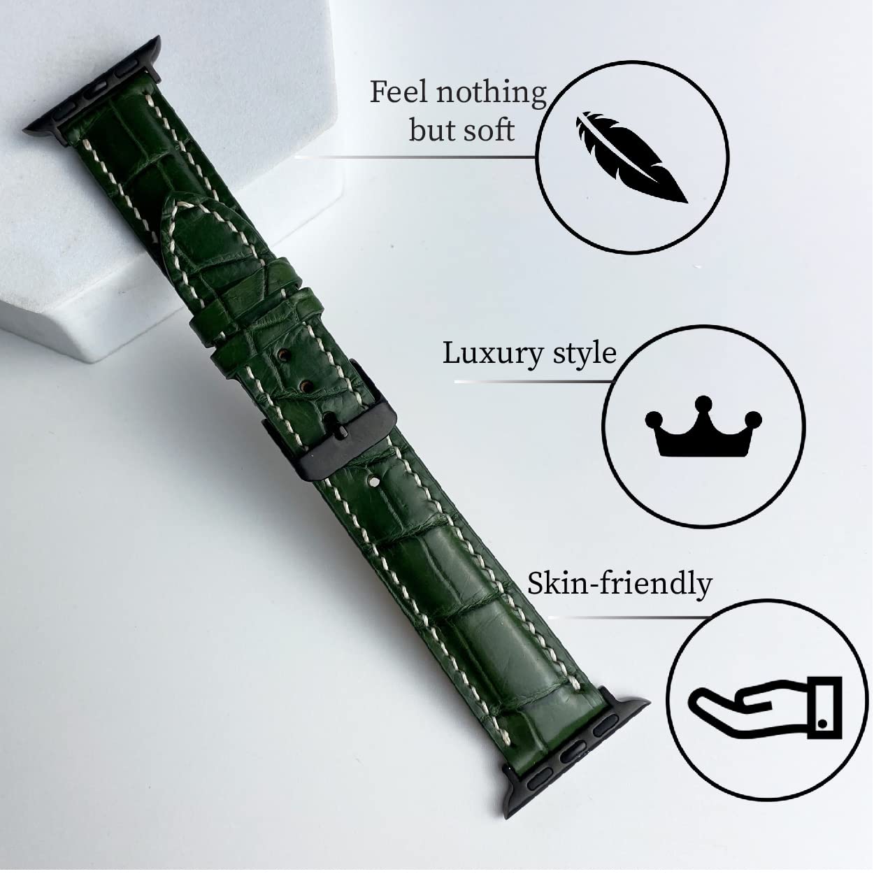 Foto 4 pulgar | Correa De Reloj Vinacreations Green Alligator Para Apple Watch 41 - Venta Internacional.