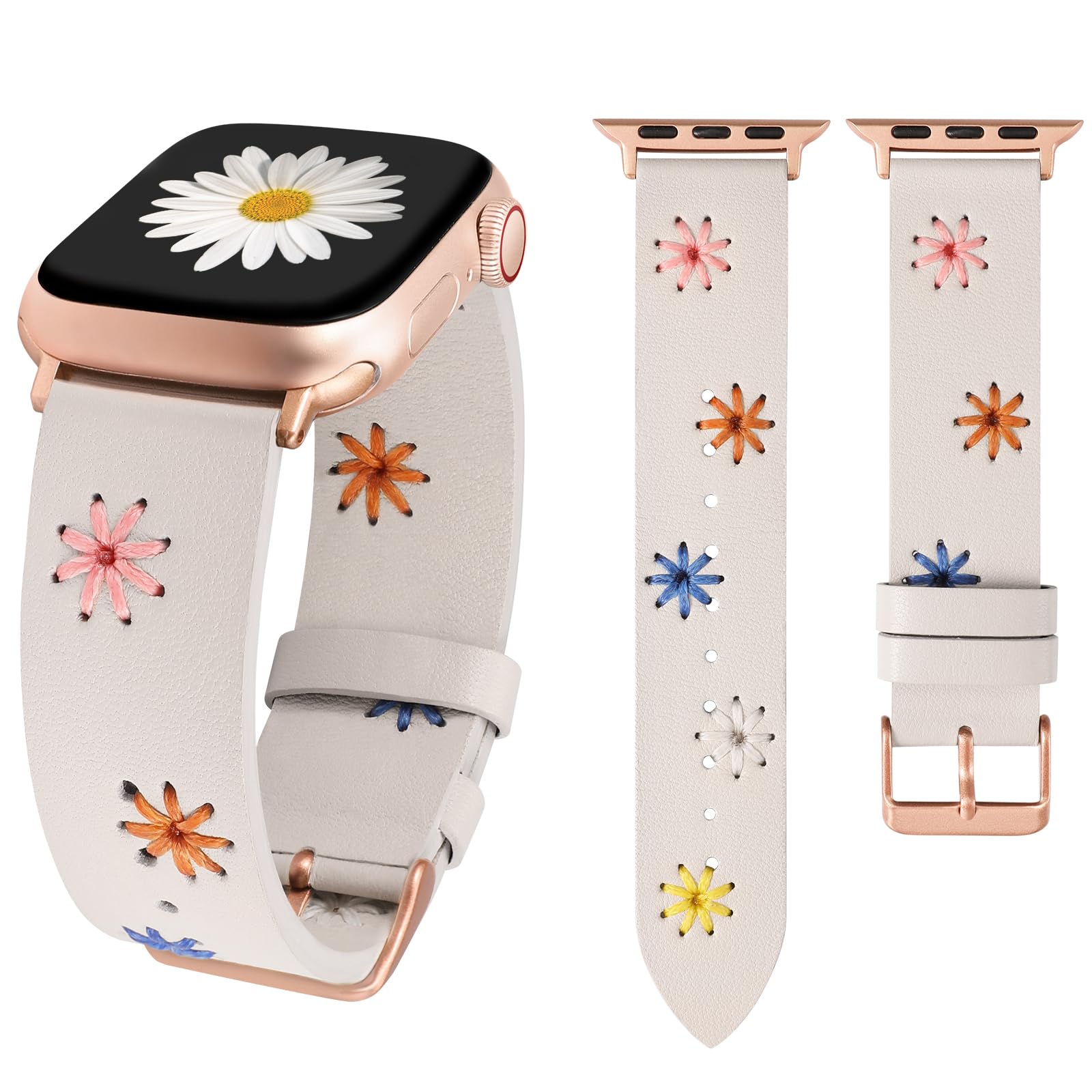 Correa De Reloj Wearlizer De Piel Floral Para Mujer Apple 41/40/38 - Venta Internacional.