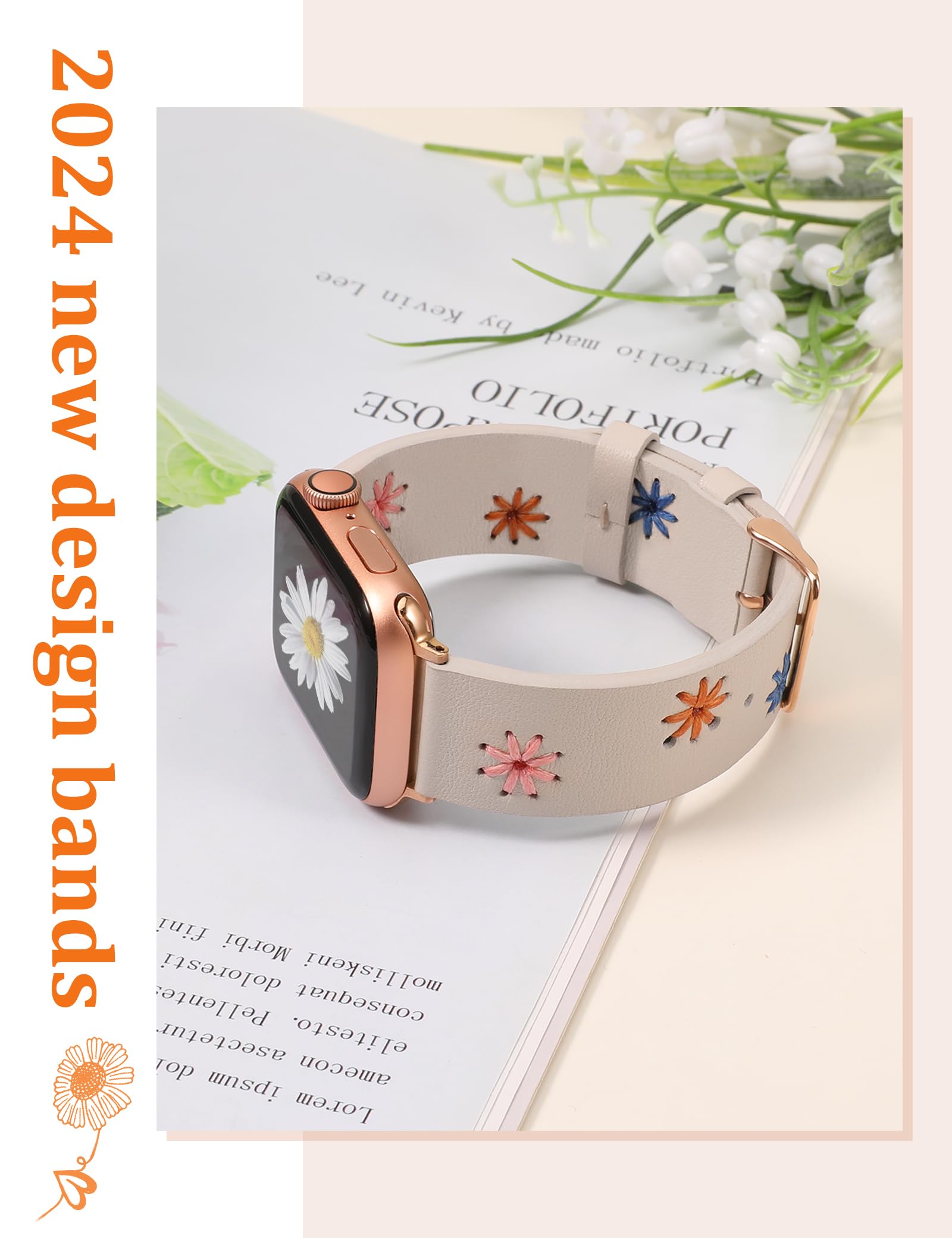 Foto 3 | Correa De Reloj Wearlizer De Piel Floral Para Mujer Apple 41/40/38 - Venta Internacional.