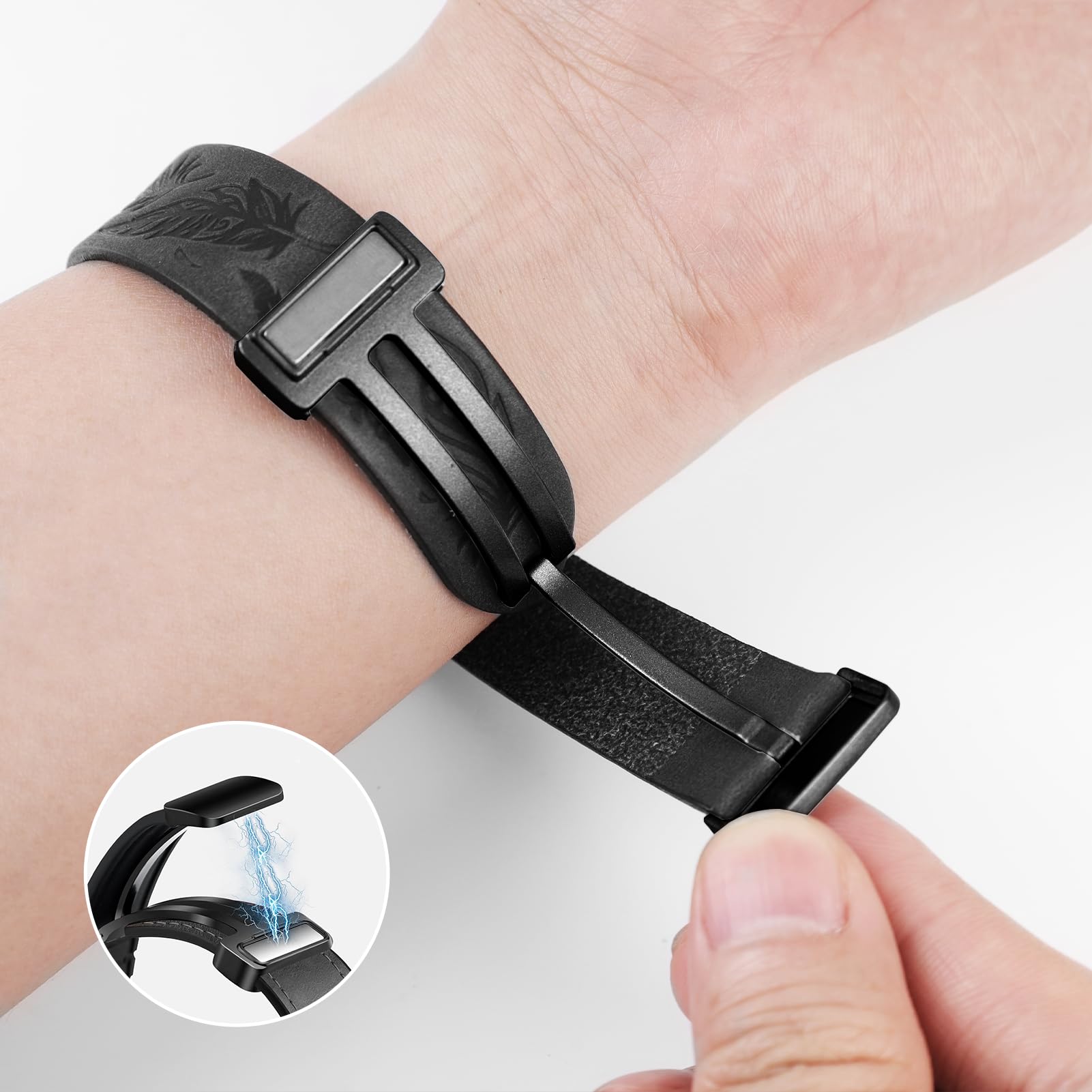Foto 4 pulgar | Correa de Reloj de Piel Auténtica Npet con Estampado de Plumas Grabadas - Venta Internacional