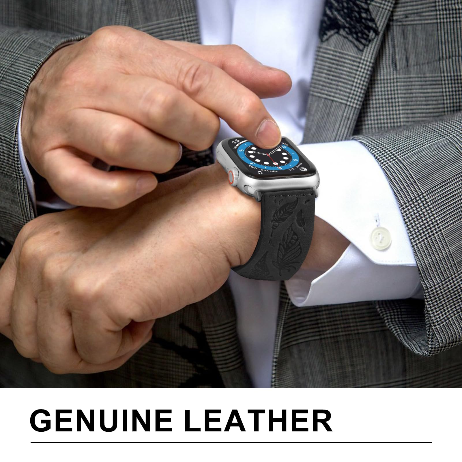 Foto 3 pulgar | Correa de Reloj Npet de Piel Auténtica con Plumas Grabadas en Estilo Western - Venta Internacional