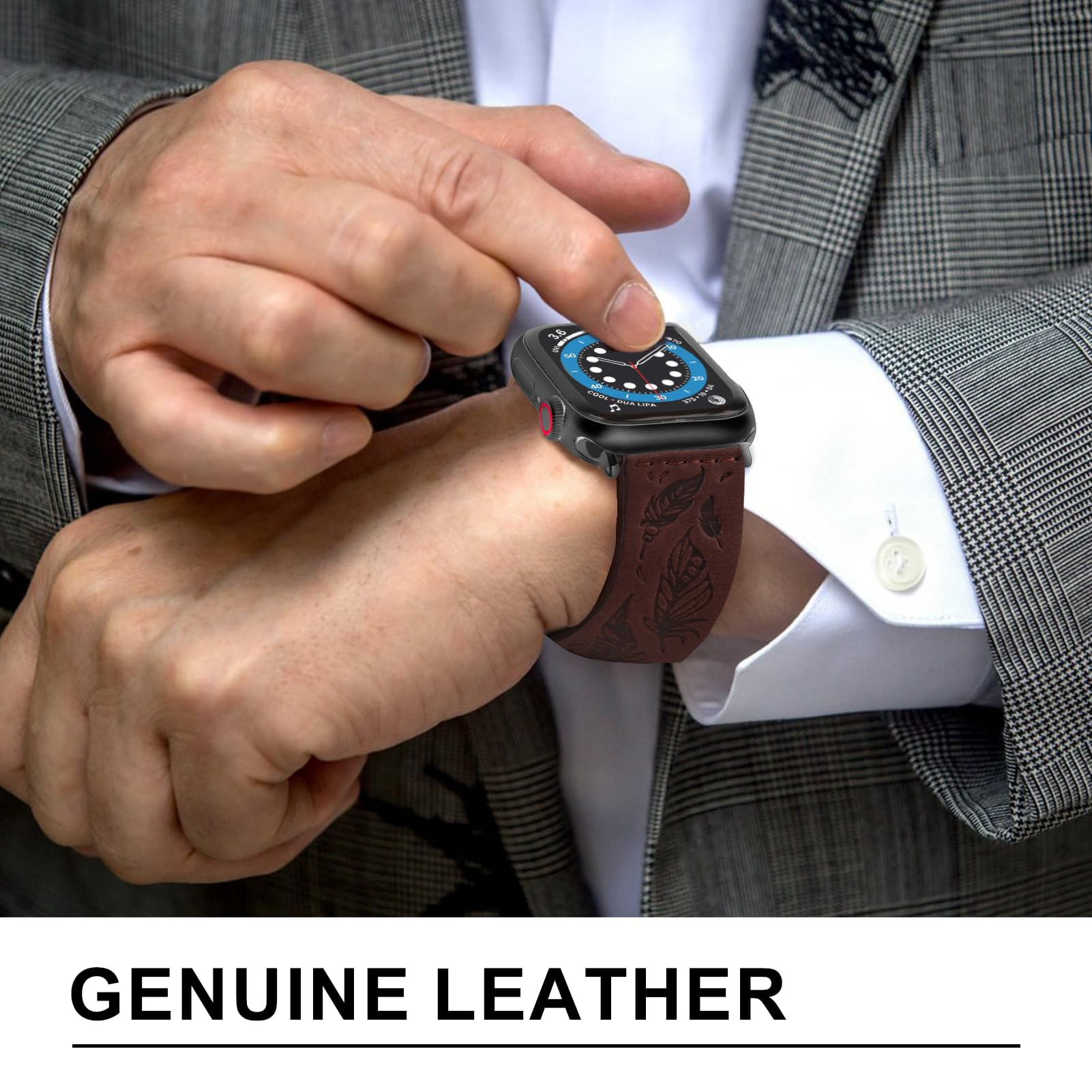 Foto 3 pulgar | Correa de Reloj Npet de Piel Auténtica con Plumas Grabadas en Estilo Western - Venta Internacional