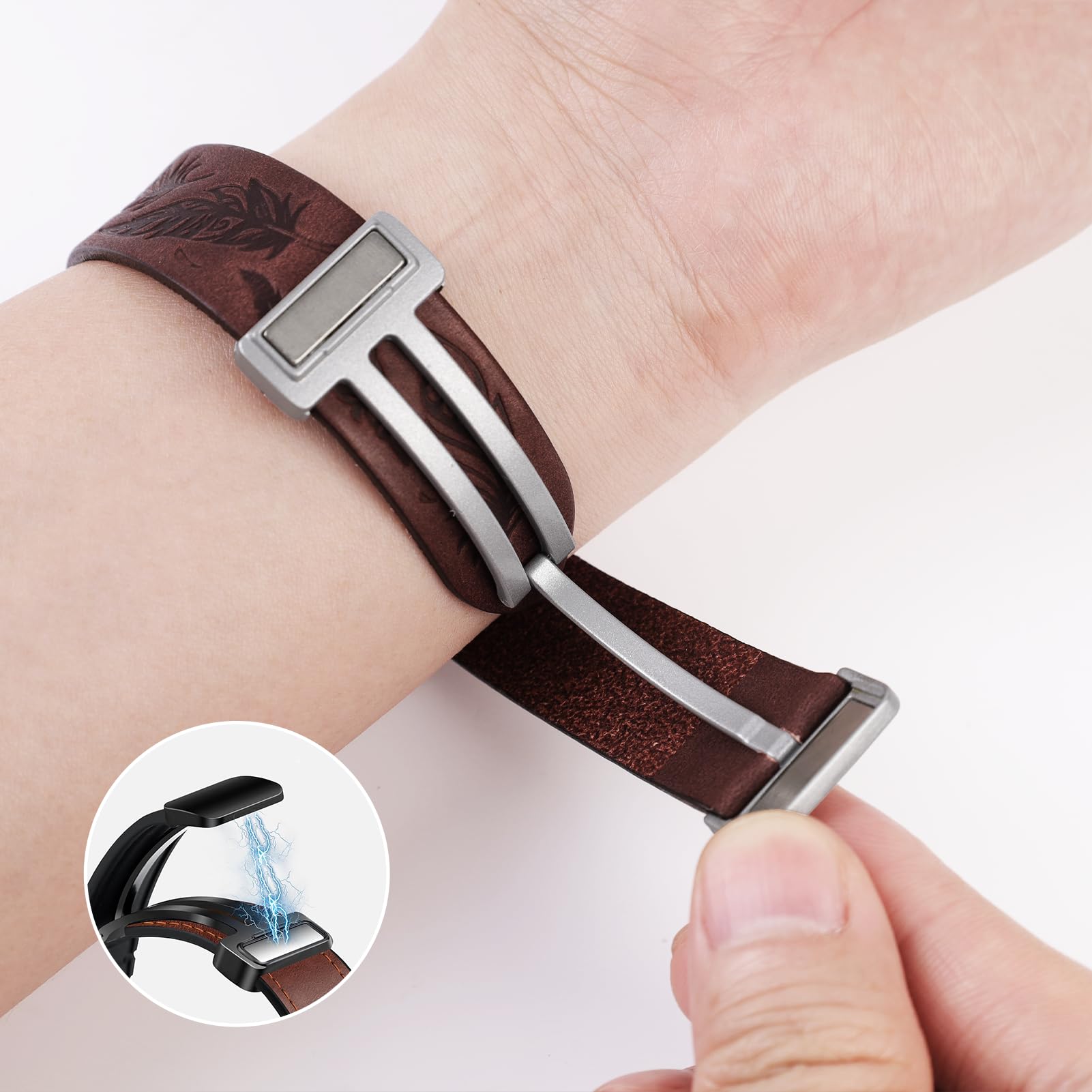 Foto 4 pulgar | Correa de Reloj De Piel Auténtica Npet Con Estampado De Plumas Grabadas - Venta Internacional