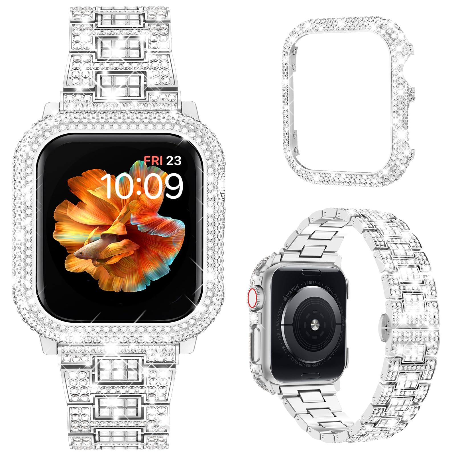 Foto 2 pulgar | Correa De Reloj Mosonio Bling De 44 Mm Con Funda Metálica Para Apple Watch - Venta Internacional.