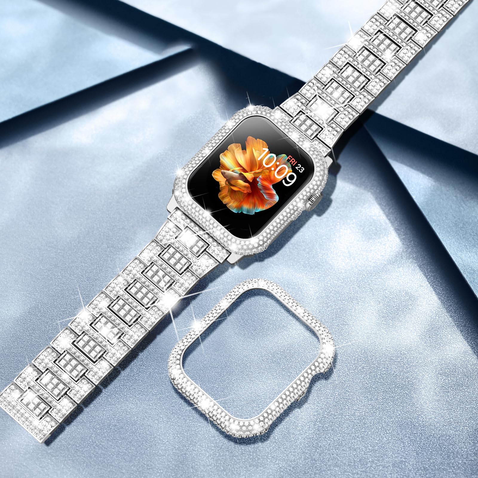 Foto 7 pulgar | Correa De Reloj Mosonio Bling De 44 Mm Con Funda Metálica Para Apple Watch - Venta Internacional.