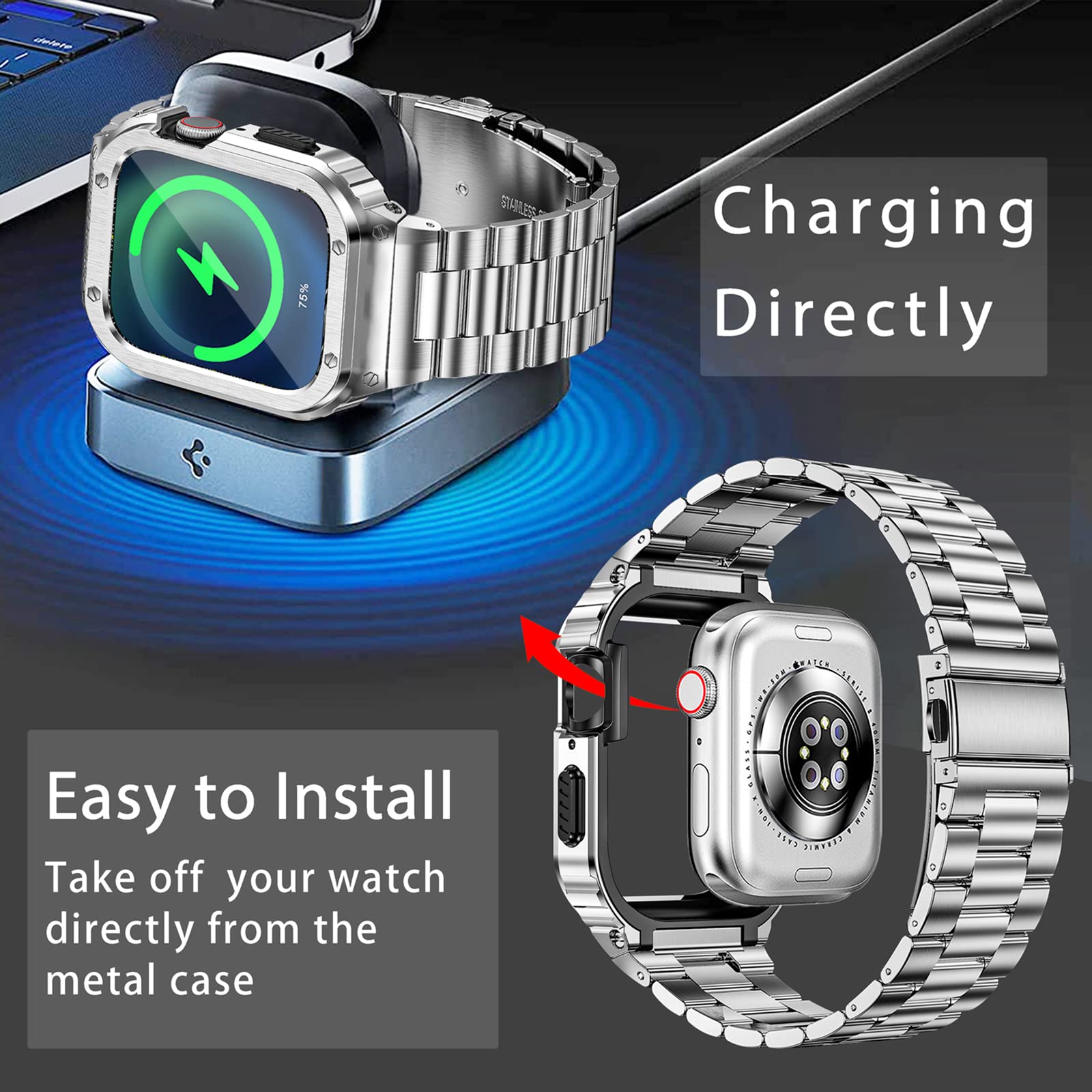 Foto 2 | Correa y Funda de Reloj Mio-hhr de Acero Inoxidable para Apple - Venta Internacional