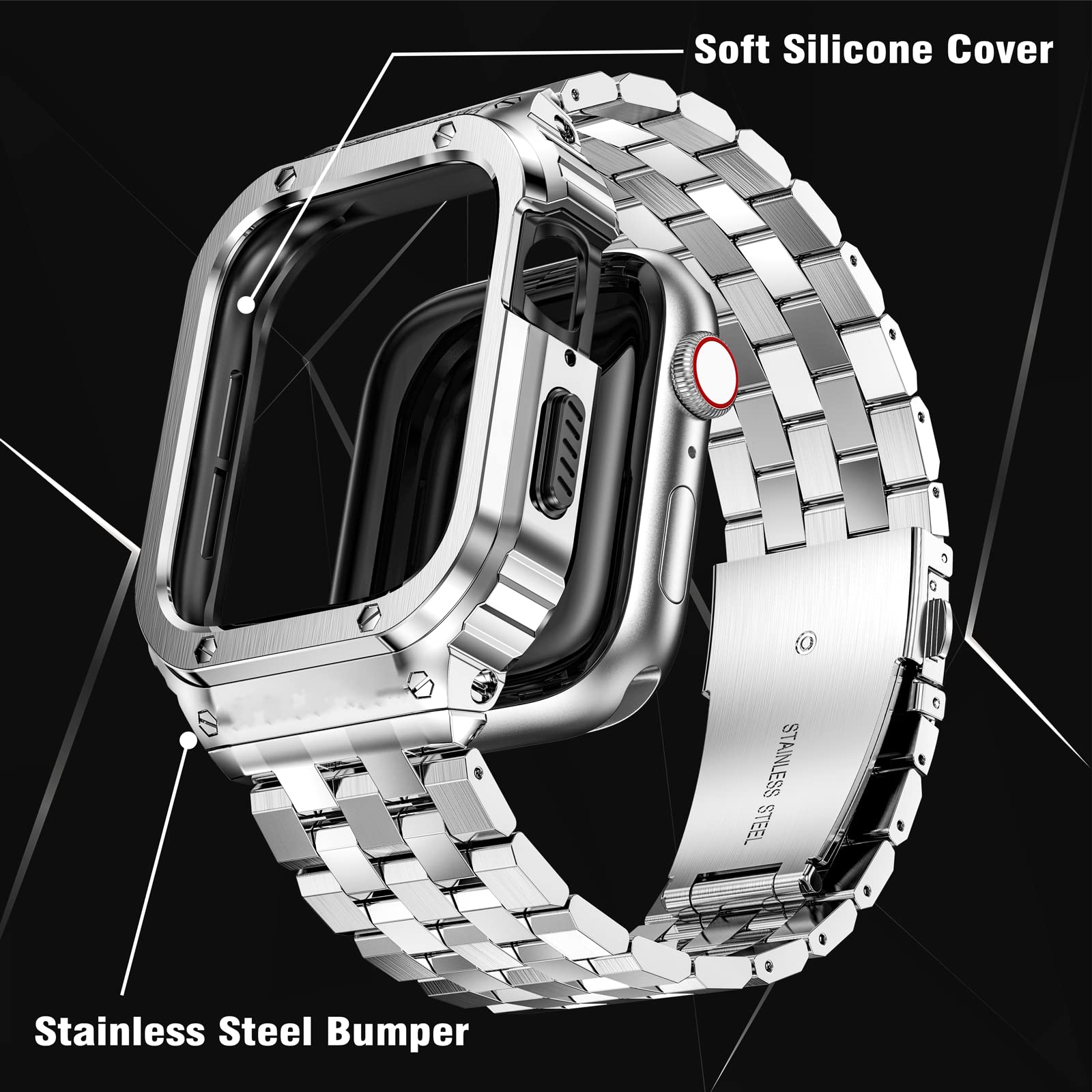 Foto 6 pulgar | Correa de Reloj y Funda Suplink de Acero Inoxidable de 45 mm para Apple Watch - Venta Internacional