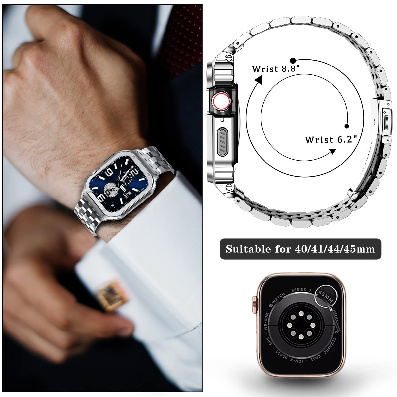 Foto 7 pulgar | Correa de Reloj y Funda Suplink de Acero Inoxidable de 45 mm para Apple Watch - Venta Internacional