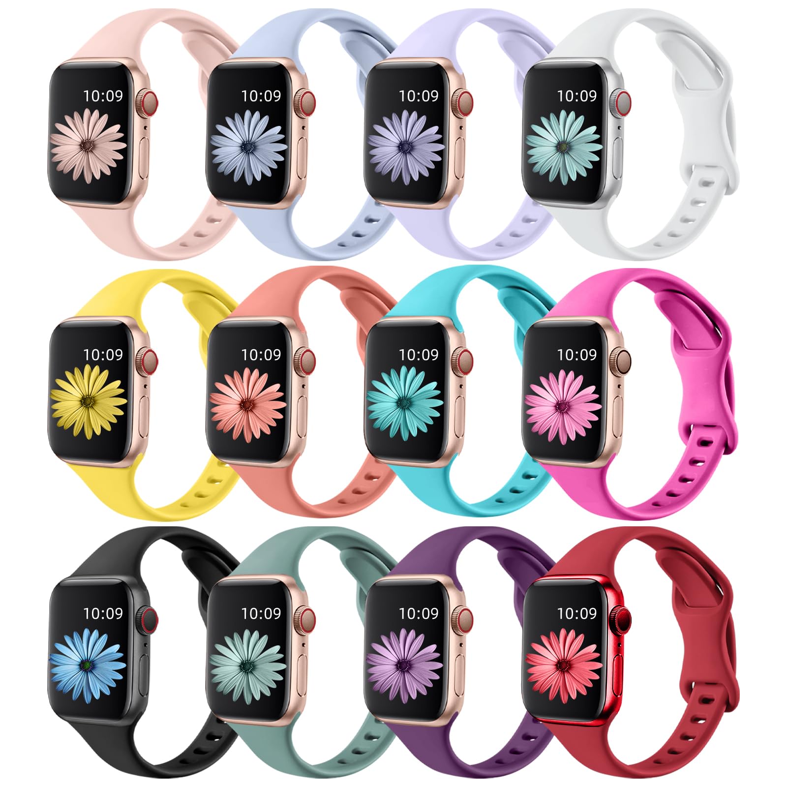 Pack De 12 Correas De Reloj Lerobo Slim De Silicona Para Apple Watch 41/40/38/42 Mm - Venta Internacional.