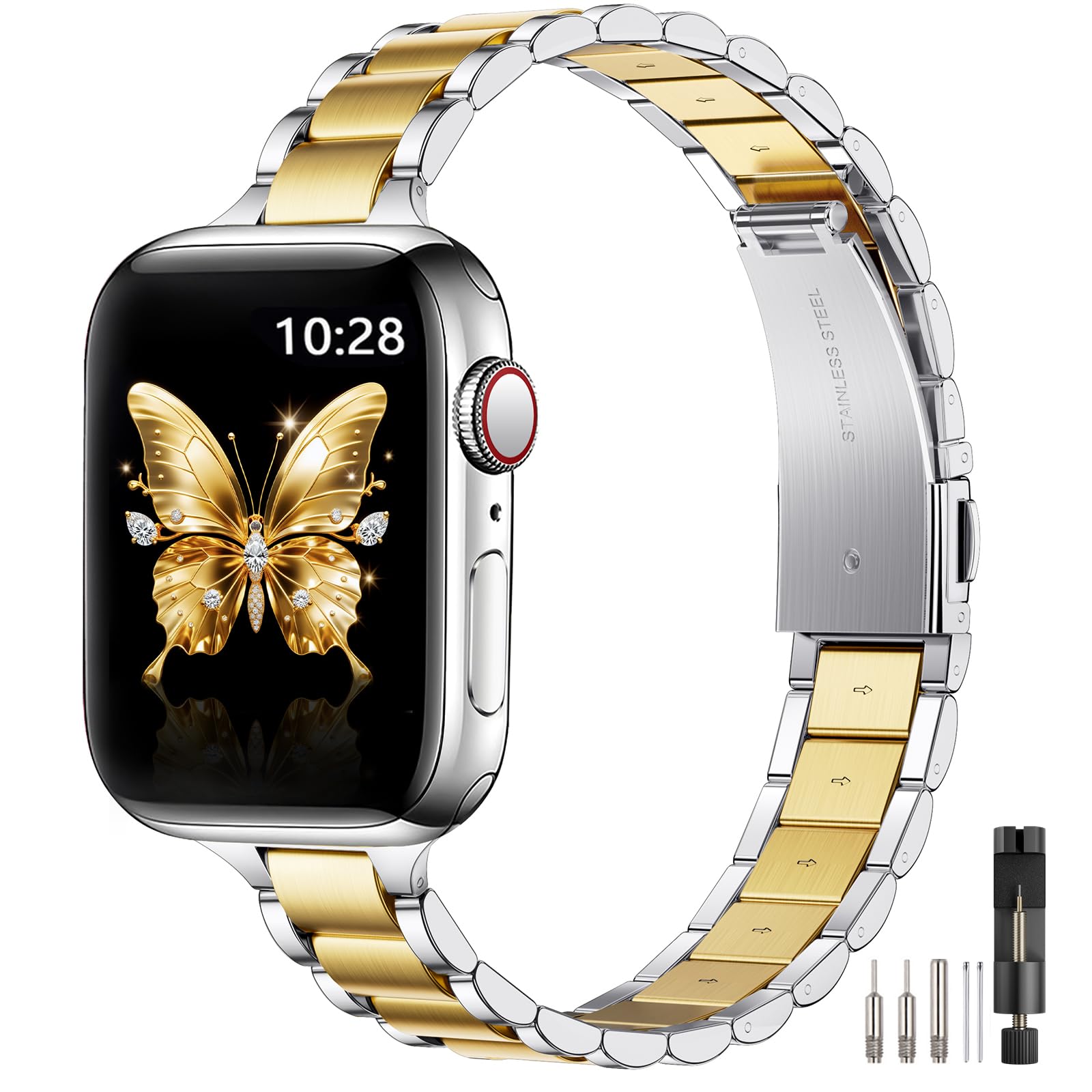 Correa De Reloj Wfeagl, Correas Metálicas Finas De 42 Mm Para Apple Watch Series 10, Plateadas Y Doradas - Venta