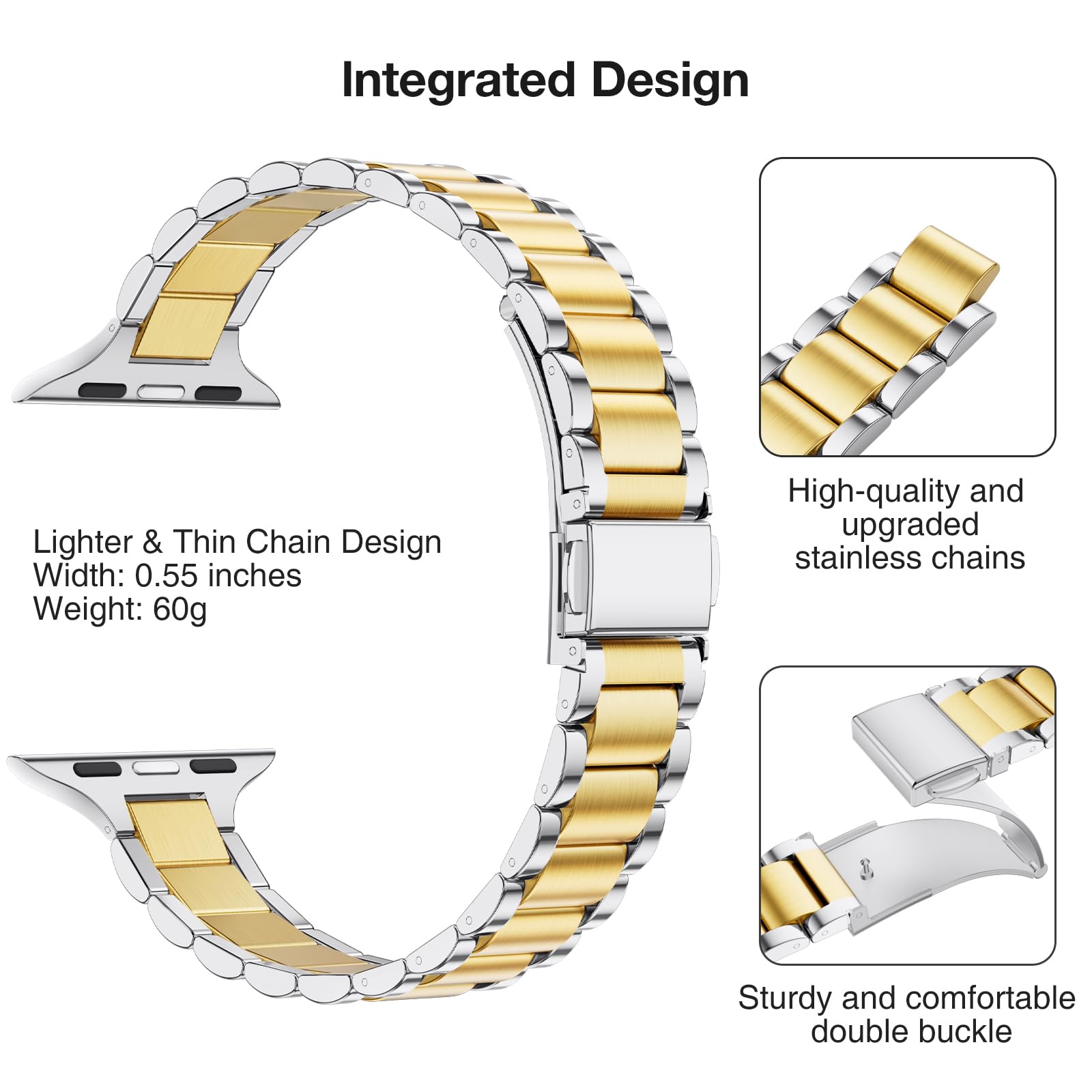 Foto 3 | Correa De Reloj Wfeagl, Correas Metálicas Finas De 42 Mm Para Apple Watch Series 10, Plateadas Y Doradas - Venta