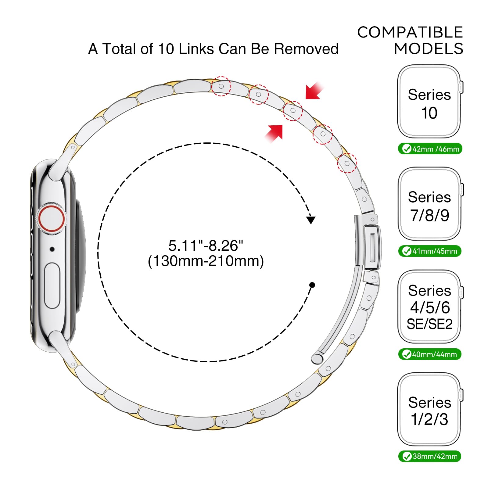 Foto 4 | Correa De Reloj Wfeagl, Correas Metálicas Finas De 42 Mm Para Apple Watch Series 10, Plateadas Y Doradas - Venta