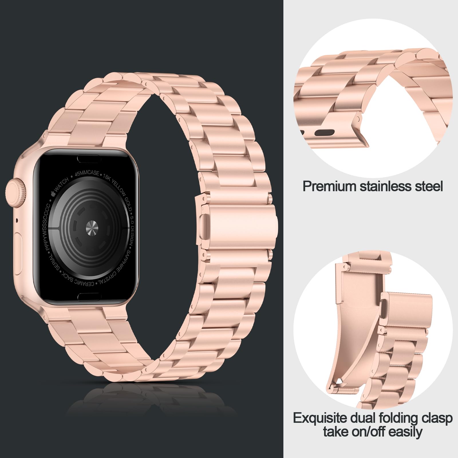 Foto 3 pulgar | Correa de Smartwatch Iiteeology Acero Inoxidable 42 mm color Oro Rosa - Venta Internacional