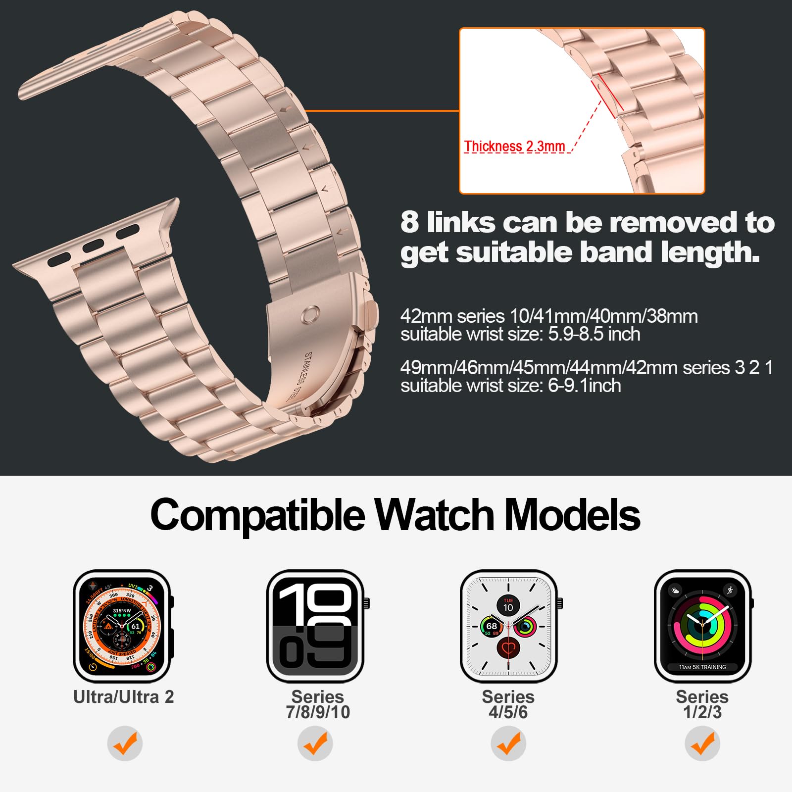 Foto 5 pulgar | Correa de Smartwatch Iiteeology Acero Inoxidable 42 mm color Oro Rosa - Venta Internacional