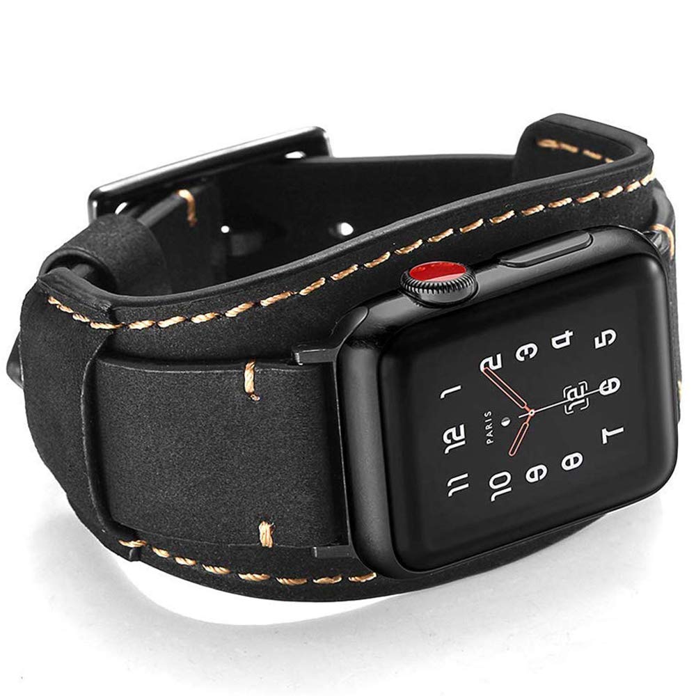 Foto 2 pulgar | Correa de Reloj CooBES Piel Negra Compatible con Apple de 44/42 mm - Venta Internacional