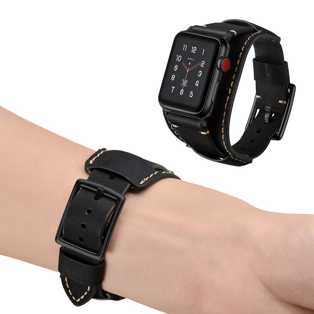 Foto 7 pulgar | Correa de Reloj CooBES Piel Negra Compatible con Apple de 44/42 mm - Venta Internacional