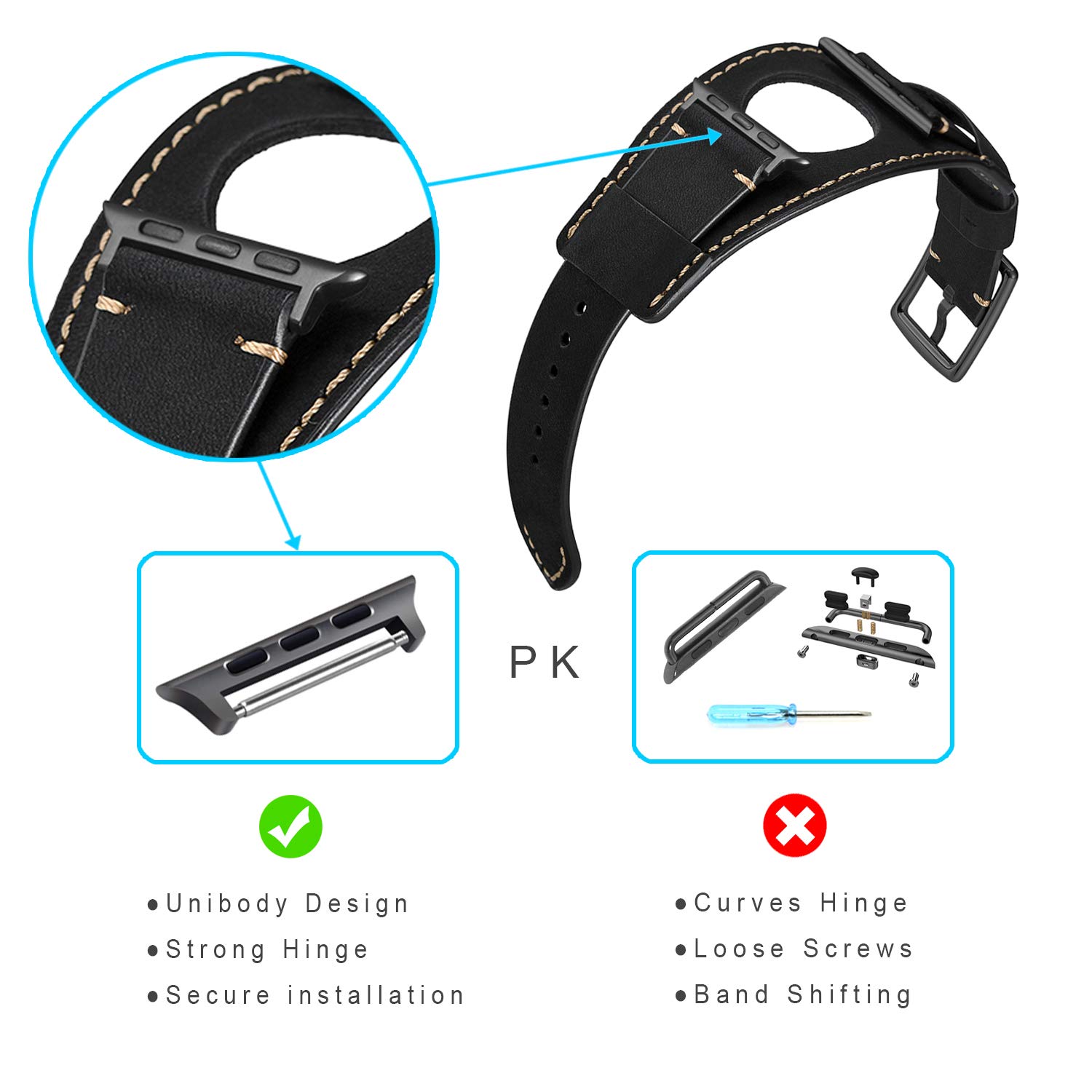Foto 8 pulgar | Correa de Reloj CooBES Piel Negra Compatible con Apple de 44/42 mm - Venta Internacional