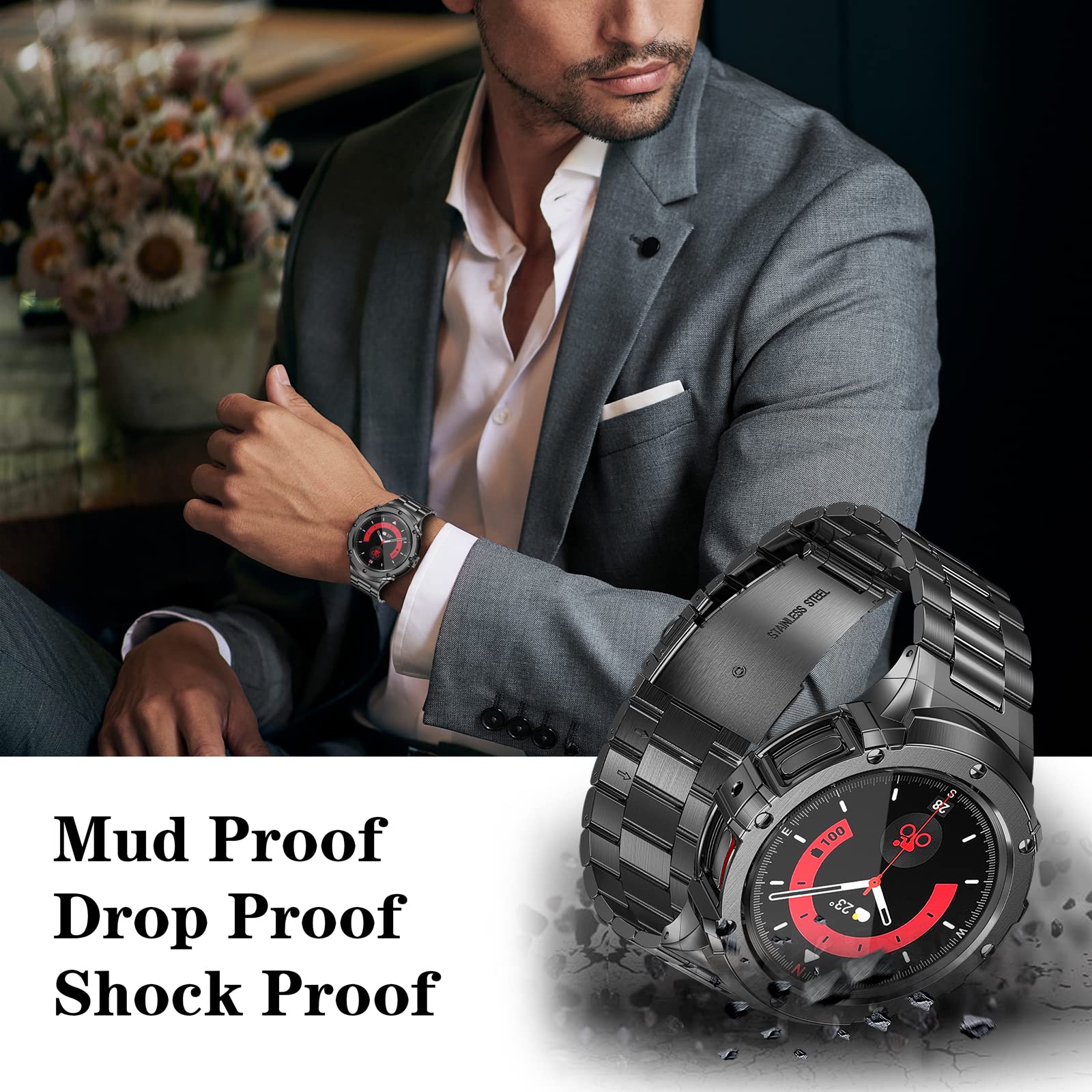 Foto 3 pulgar | Correa de Reloj Suplink de Acero Inoxidable para Galaxy Watch 5 Pro- Venta Internacional